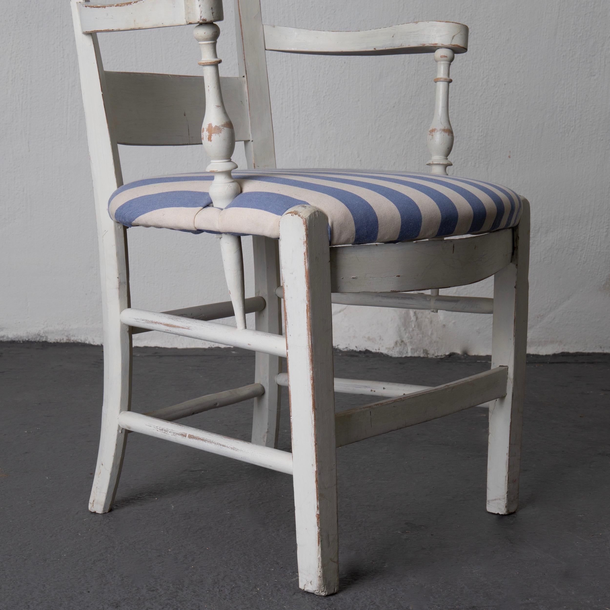 Armchair White French 19th Century Blue and White Upholstery, France 3
