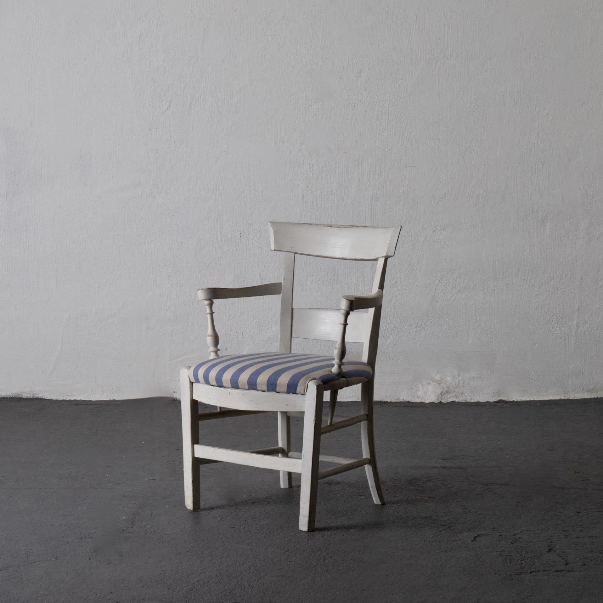 blue and white armchair
