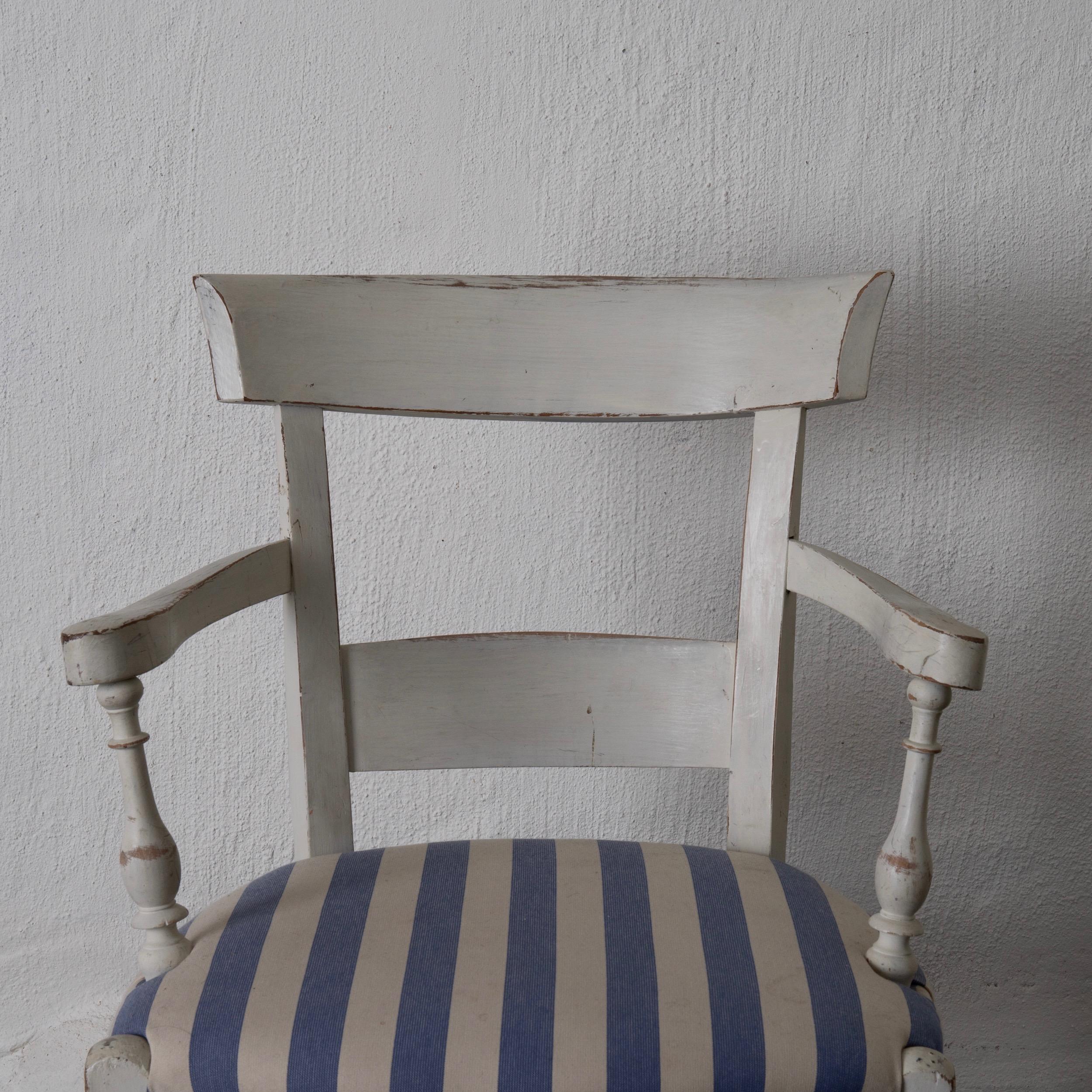 Armchair White French 19th Century Blue and White Upholstery, France In Excellent Condition In New York, NY