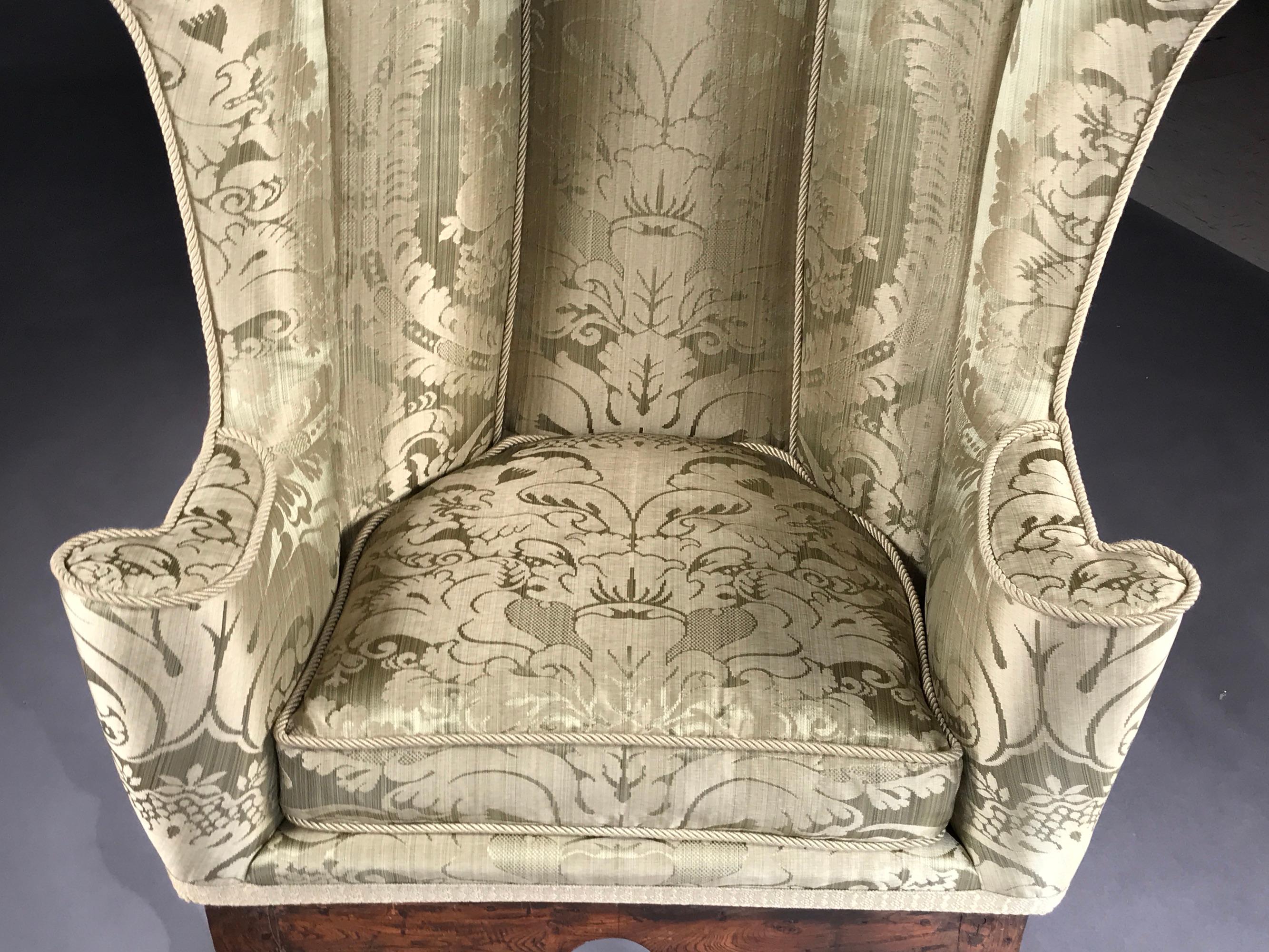 William and Mary Armchair Wing Upholstered Sage Silk Vivien Leigh Laurence Oliver Notley Abbey For Sale