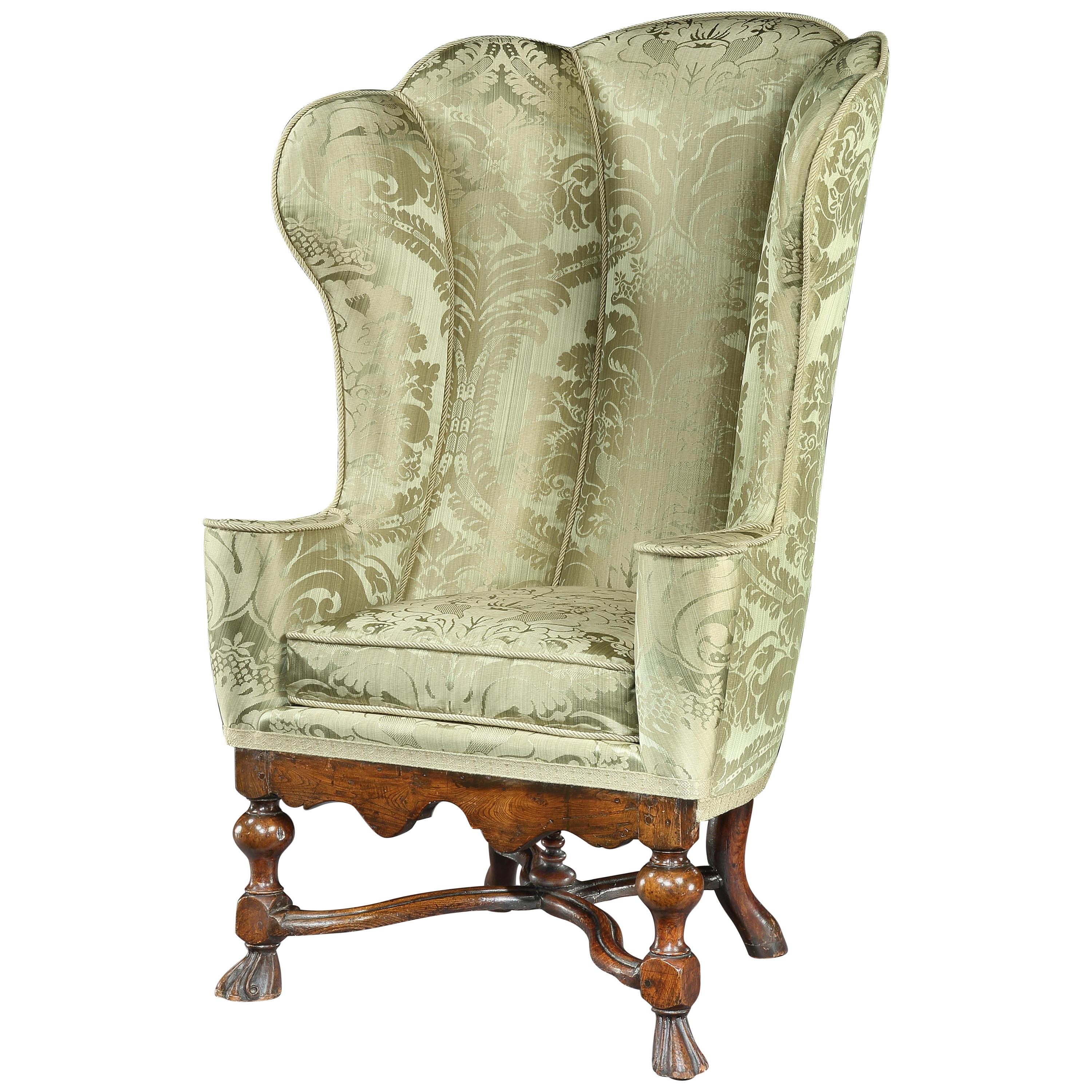 Armchair Wing Upholstered Sage Silk Vivien Leigh Laurence Oliver Notley Abbey For Sale