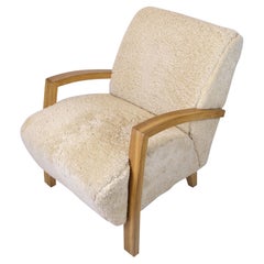 Armchair With Armrests In Sheep Wool & Oak, Danish Design