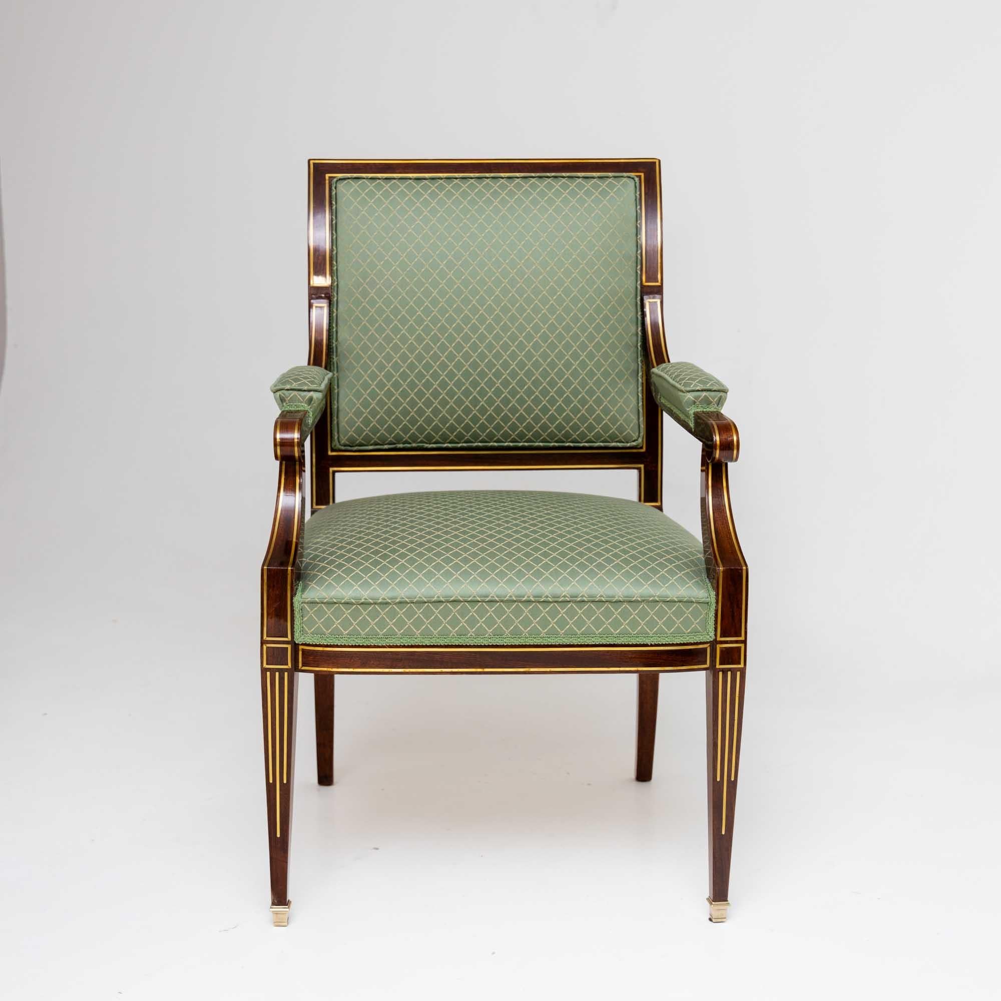 European Armchair with Brass Inlays, 19th Century For Sale