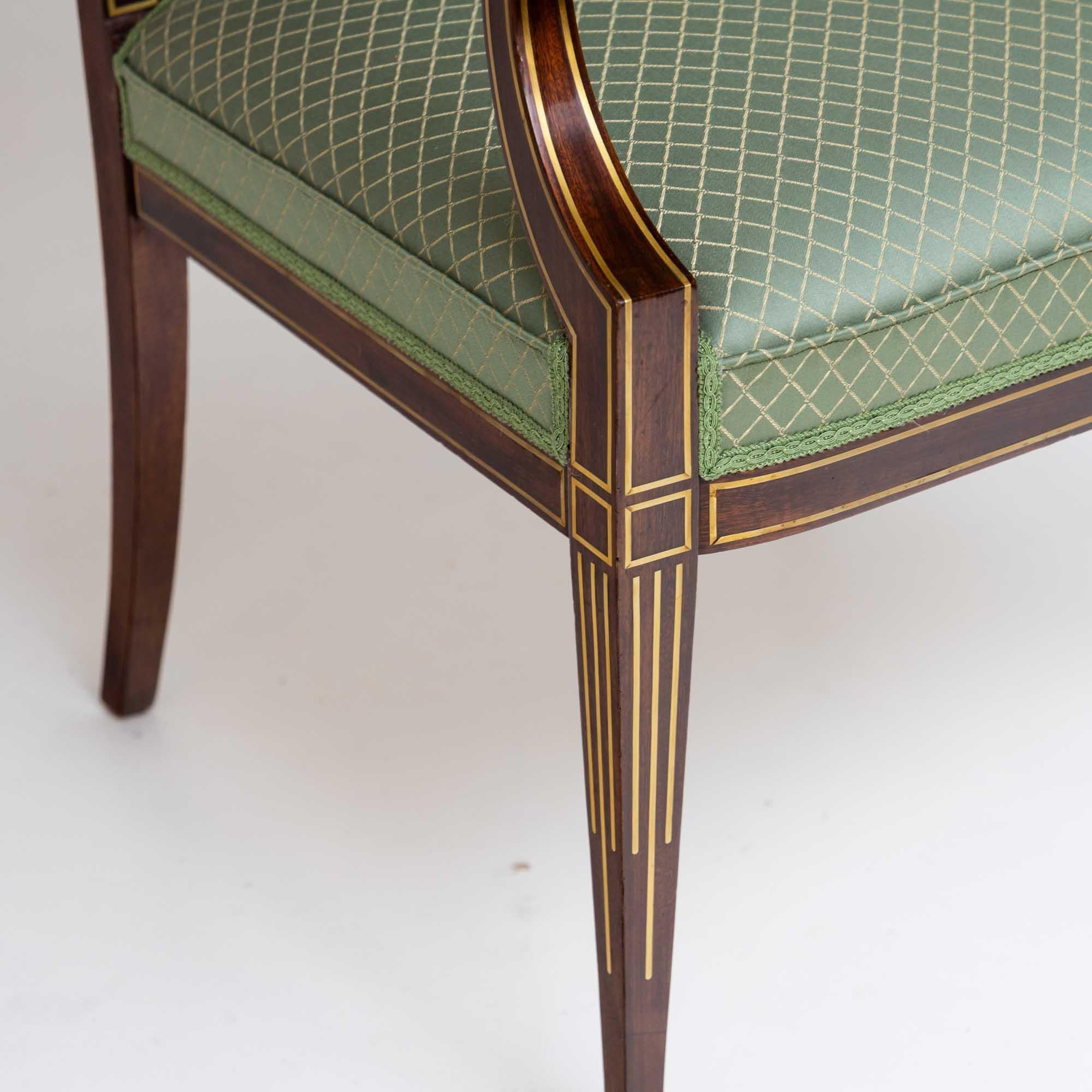 Armchair with Brass Inlays, 19th Century In Good Condition For Sale In Greding, DE