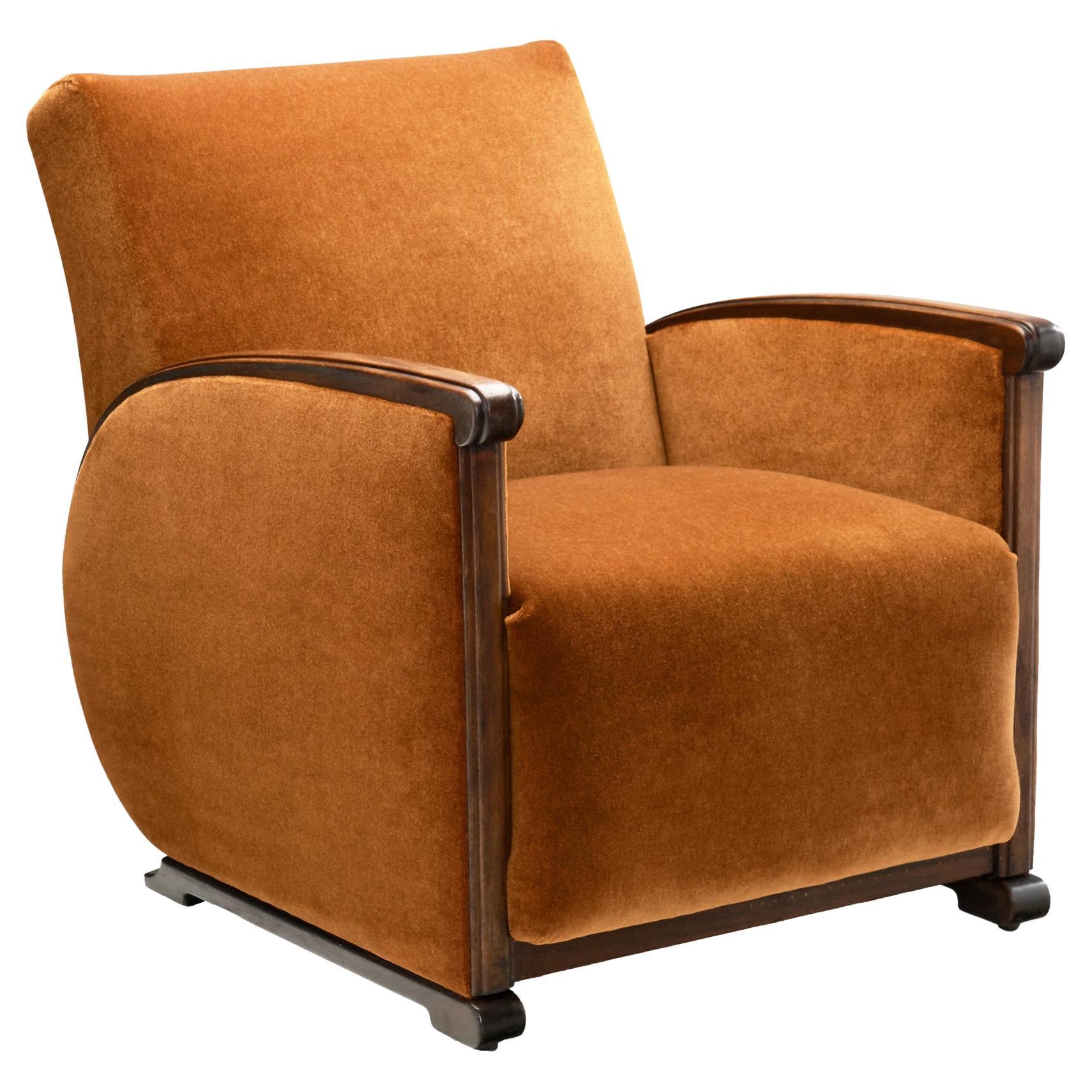 Armchair with Burnt Orange Upholstery, Europe First half of 20th Century For Sale