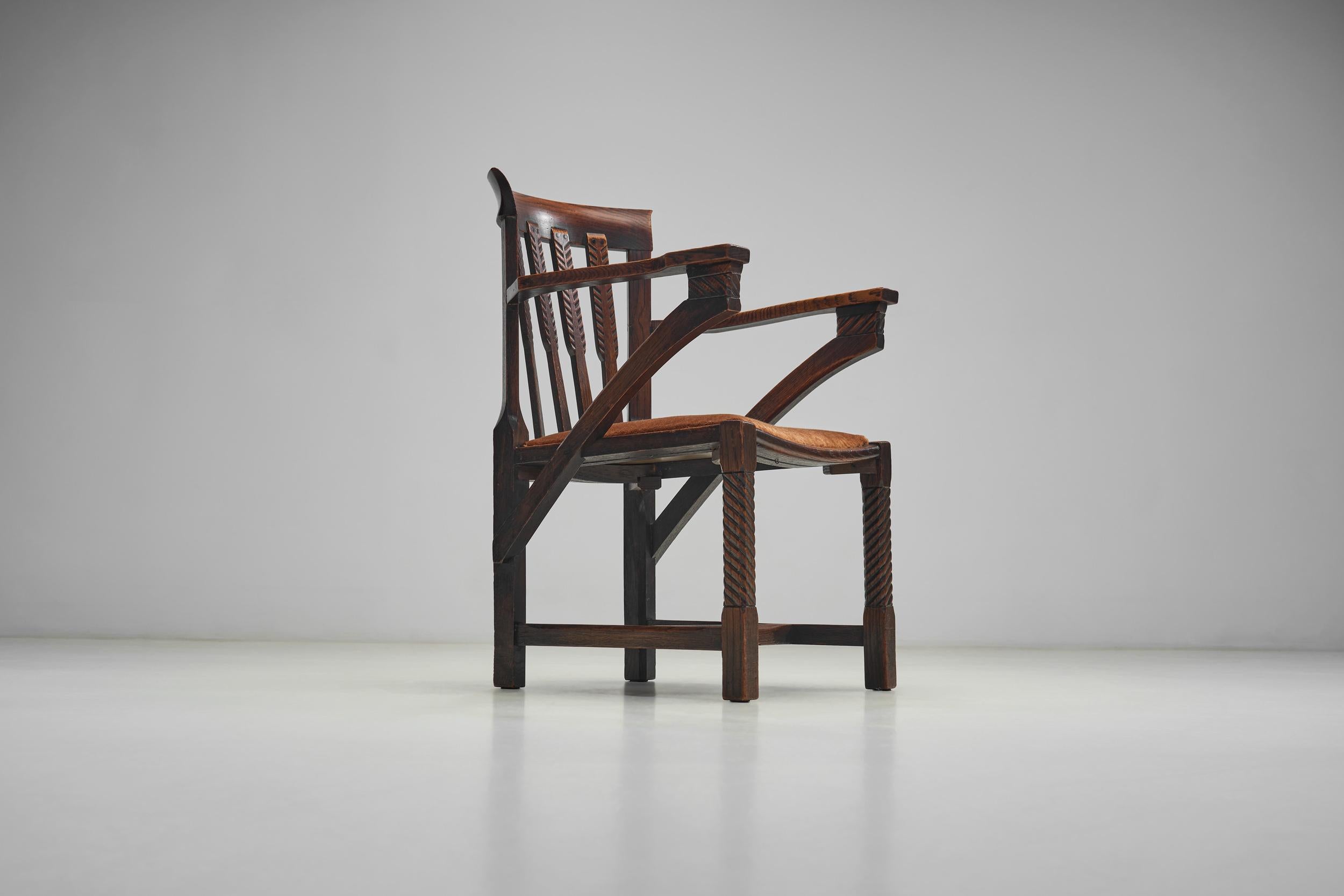 Armchair with Carved Details and Upholstered Seat, England ca 1920s For Sale 4