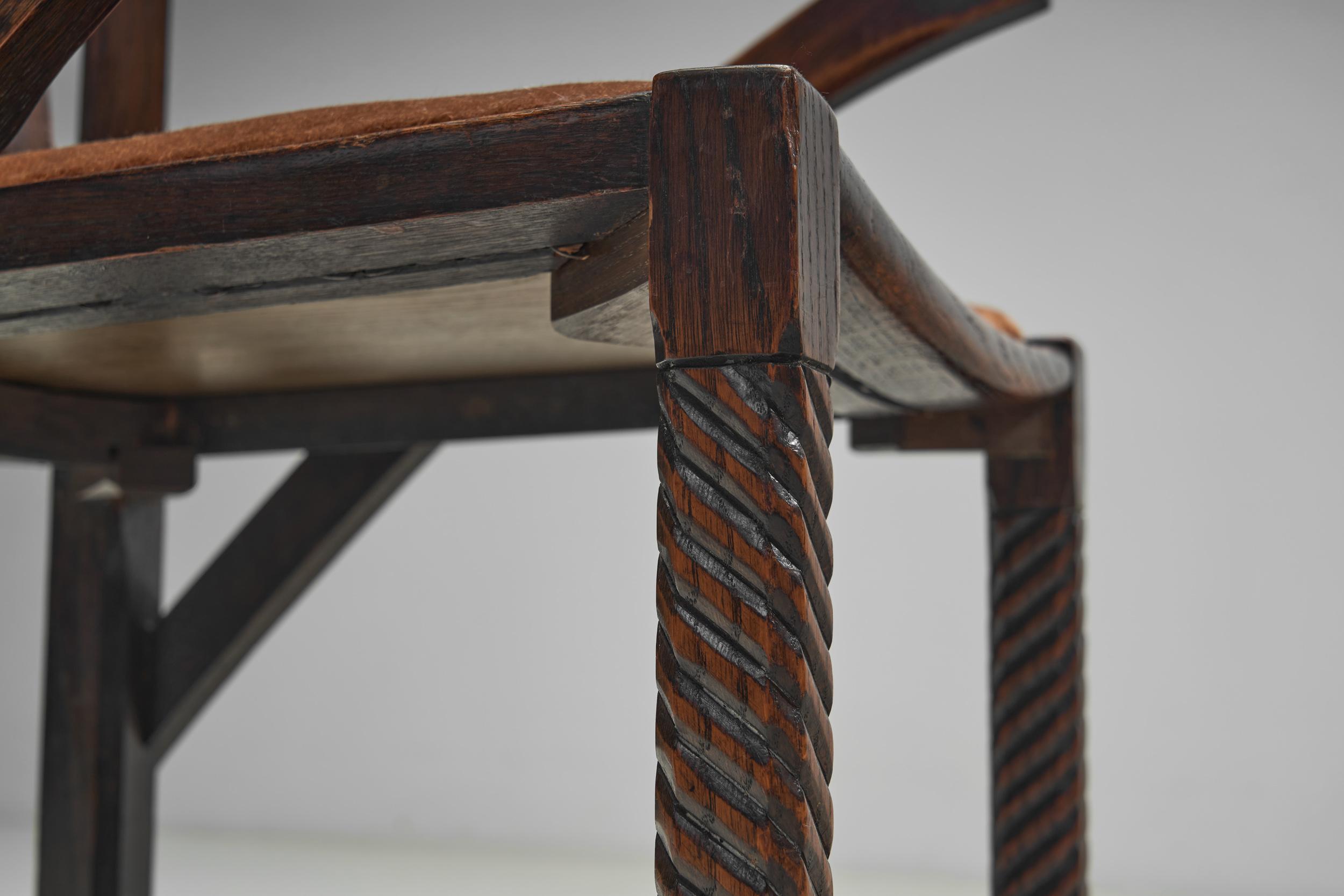 Armchair with Carved Details and Upholstered Seat, England ca 1920s For Sale 5