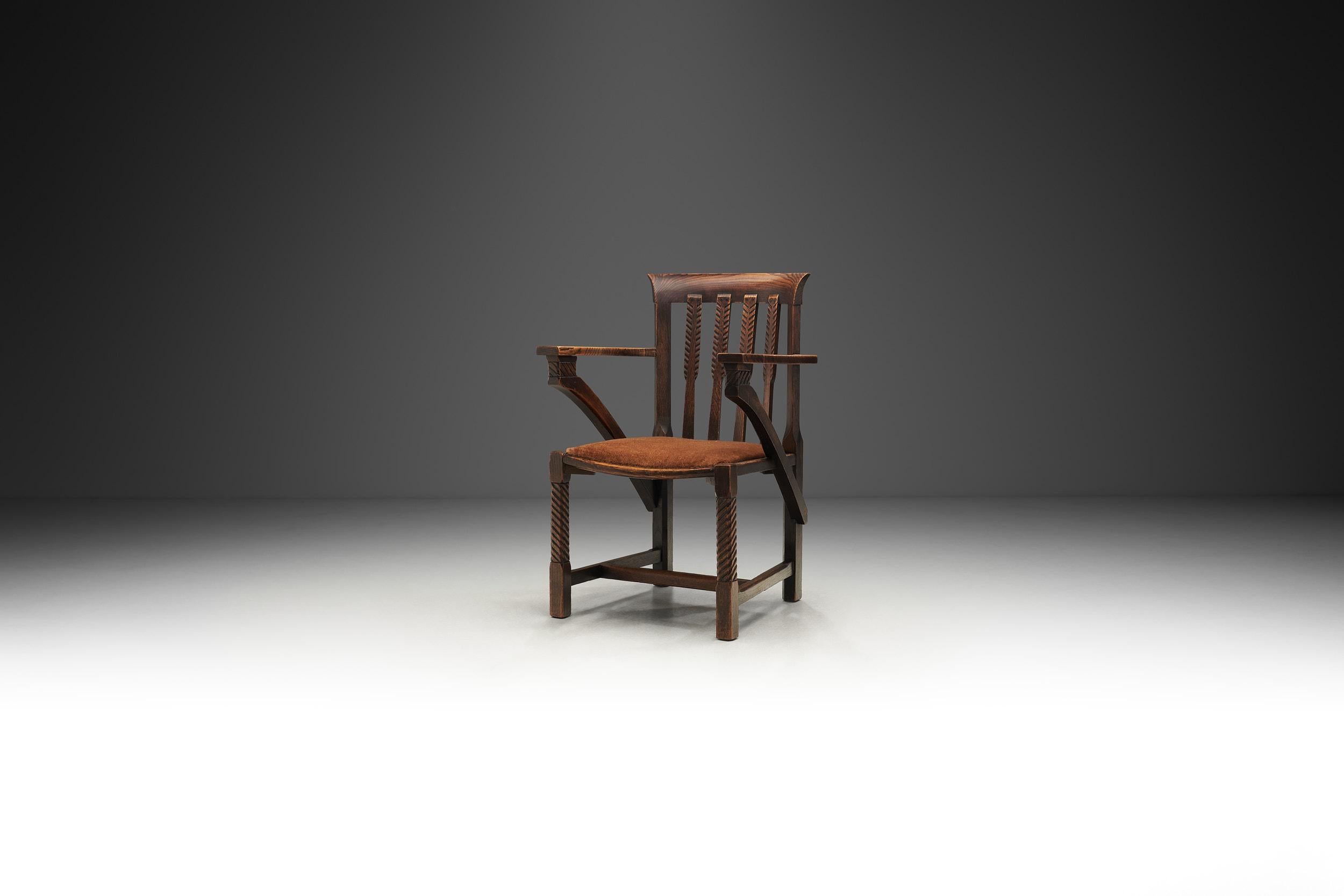 Although the Arts and Crafts movement dominated England between the years 1860 and 1915, its effects were felt around the world, especially in Western Europe and the United States, well into the 1920s.

Although this charming armchair was crafted in