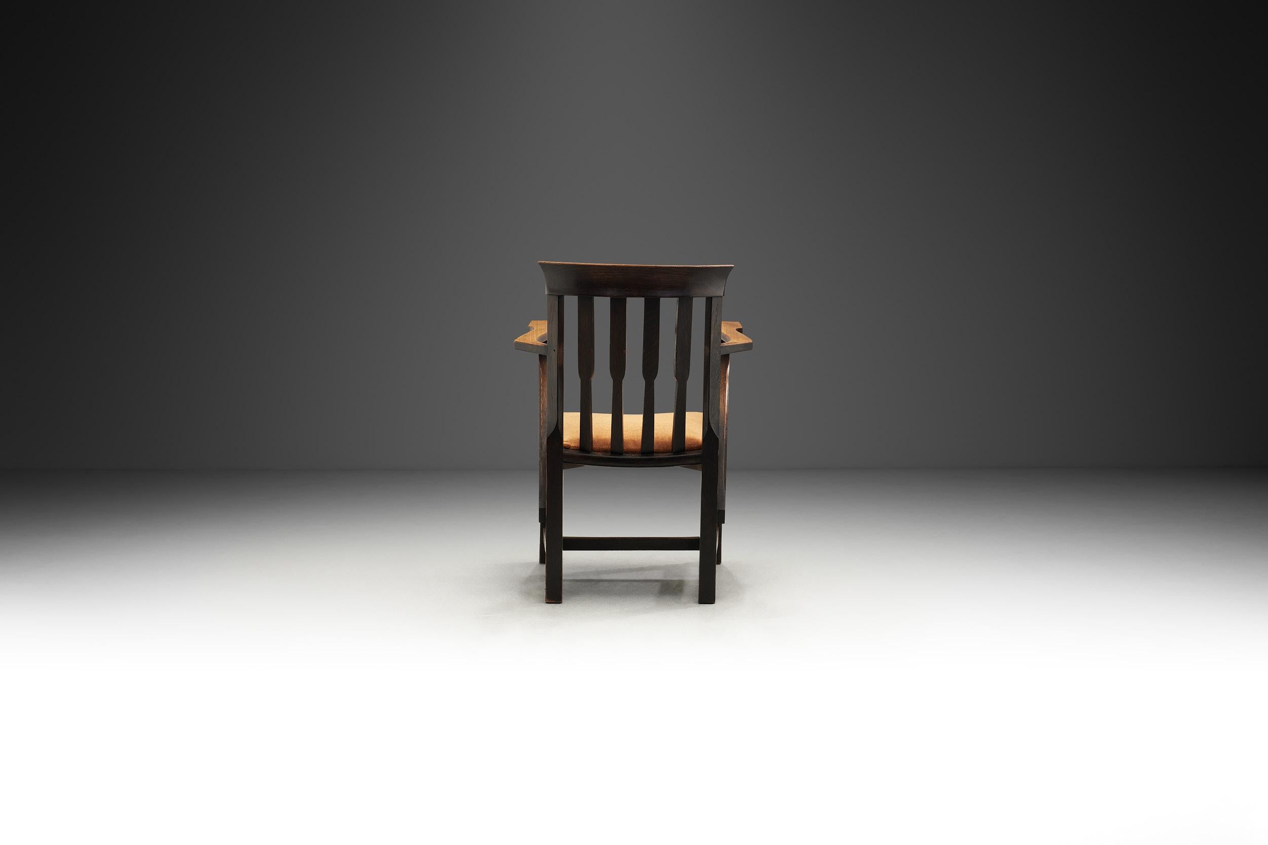 Armchair with Carved Details and Upholstered Seat, England ca 1920s In Good Condition For Sale In Utrecht, NL