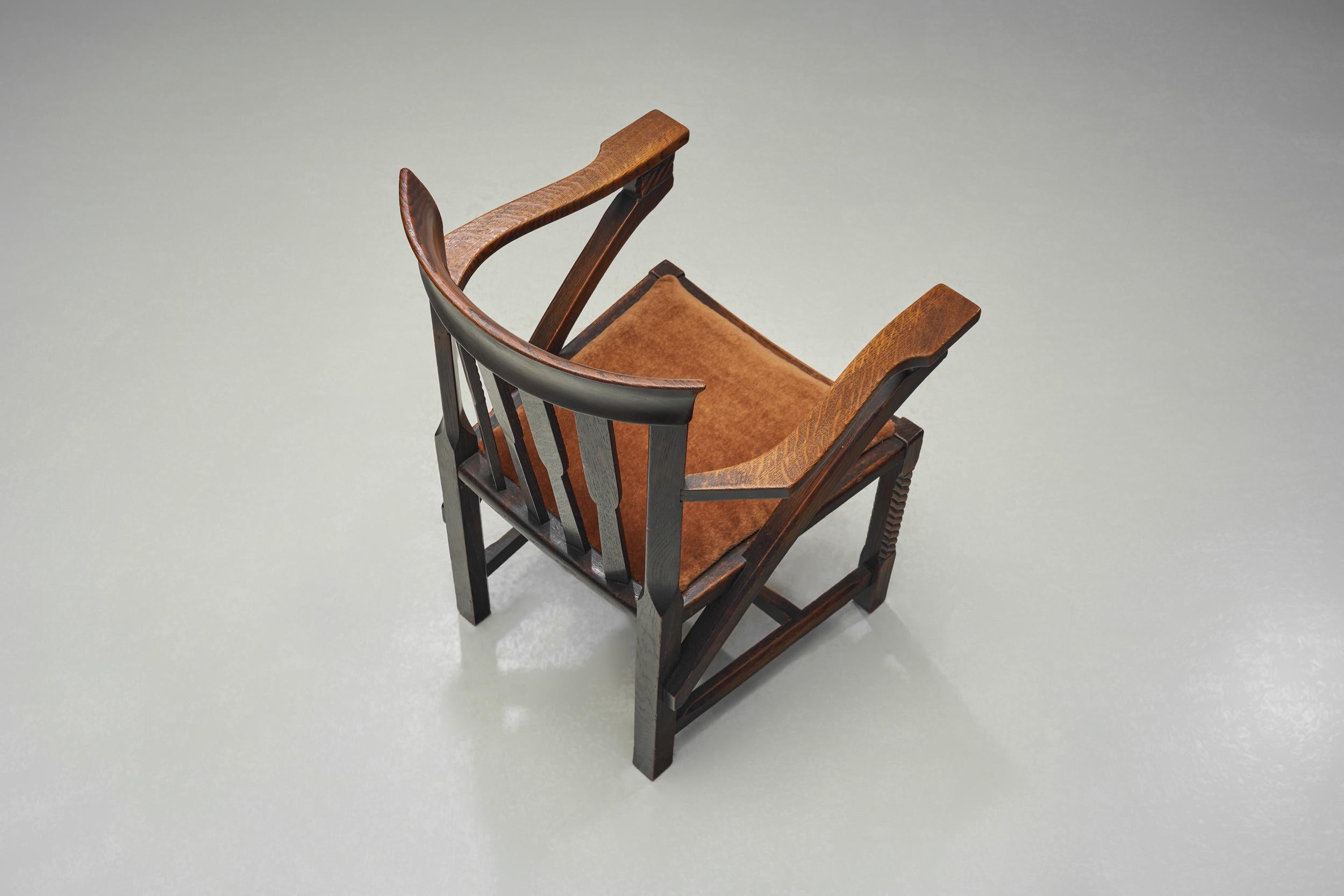 Early 20th Century Armchair with Carved Details and Upholstered Seat, England ca 1920s For Sale