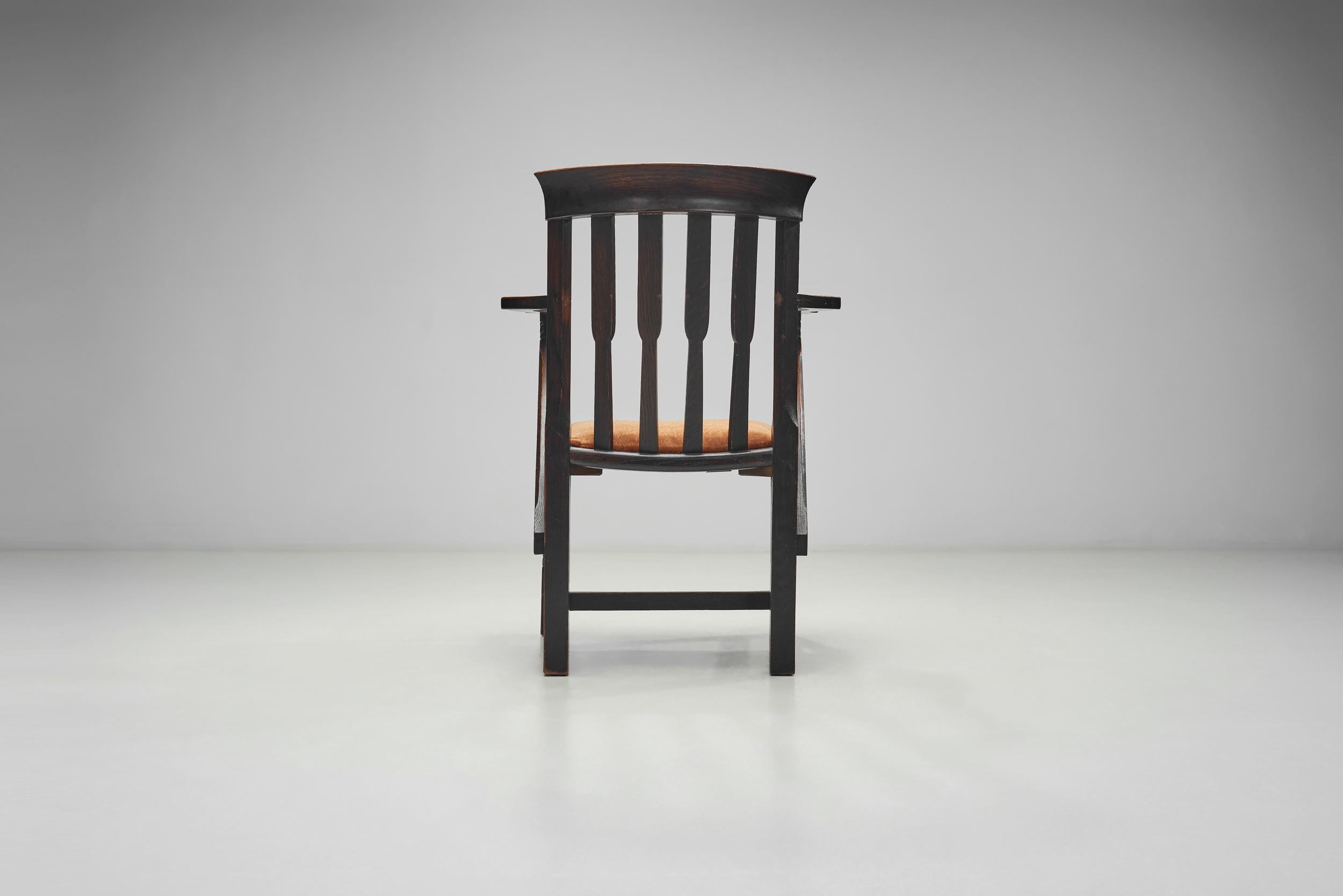 Wood Armchair with Carved Details and Upholstered Seat, England ca 1920s For Sale