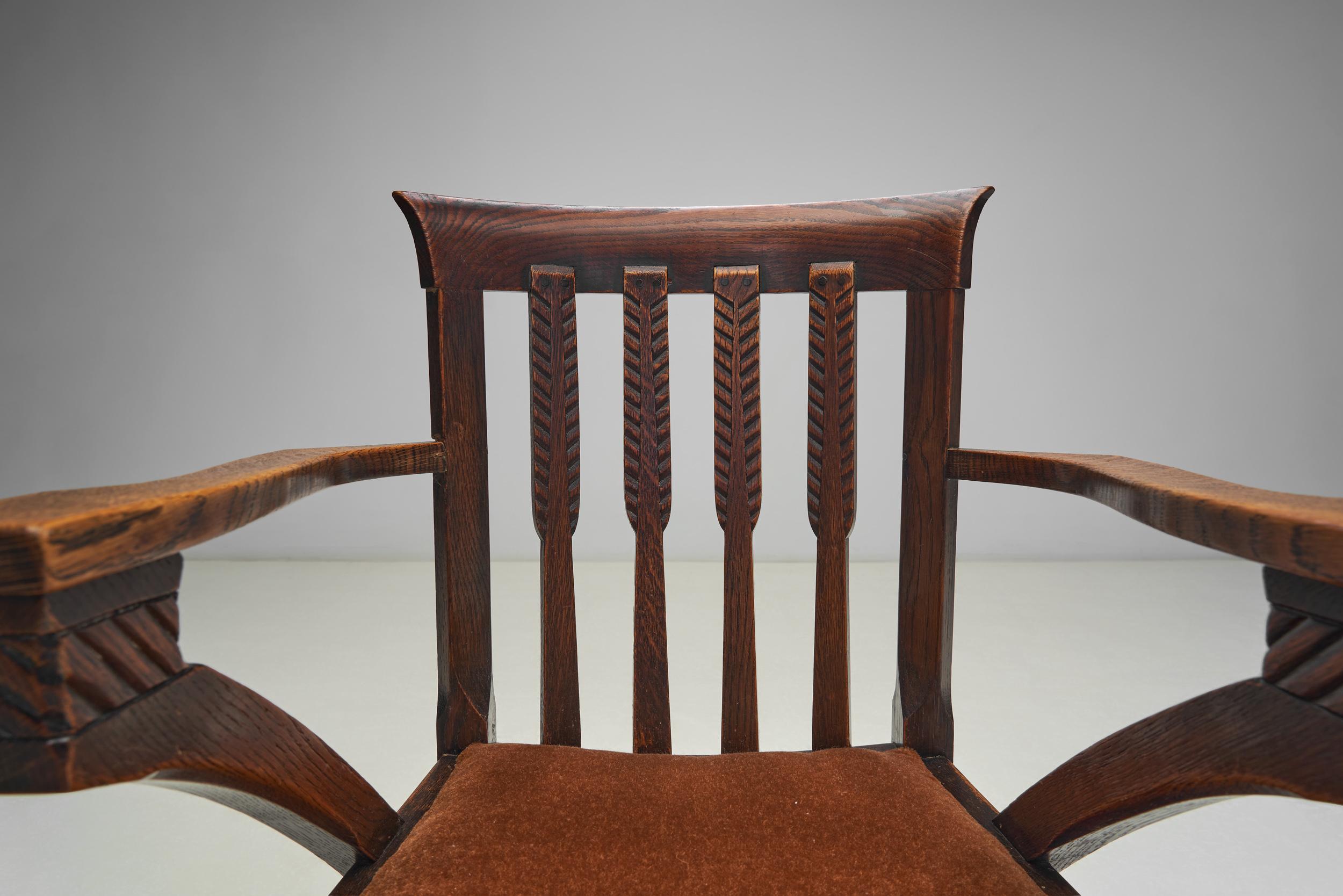 Armchair with Carved Details and Upholstered Seat, England ca 1920s For Sale 2