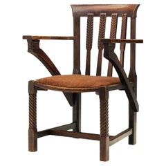 Armchair with Carved Details and Upholstered Seat, England ca 1920s