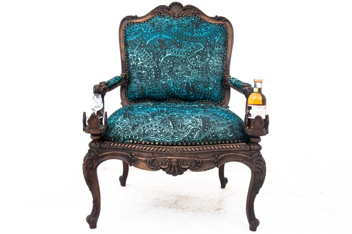 Oak Armchair with footstool, France, circa 1880. For Sale