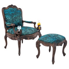 Antique Armchair with footstool, France, circa 1880.