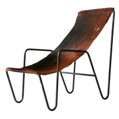 Armchair with Leather Seat of Cow Black Iron, France, 1960