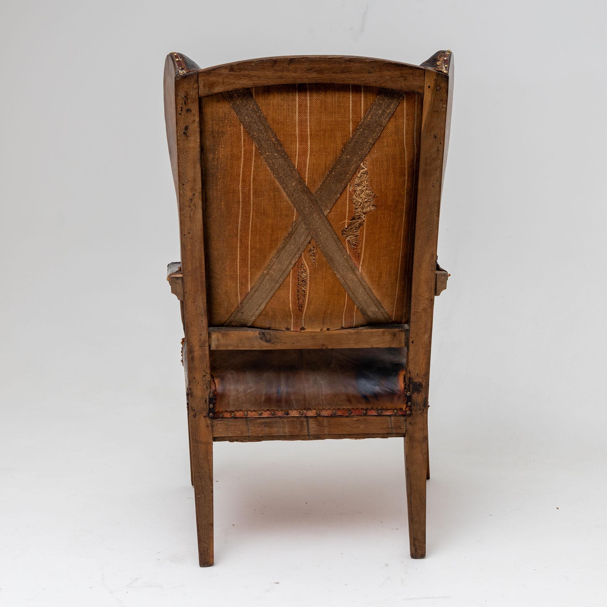 Biedermeier Armchair with leather upholstery, dated 1828 For Sale