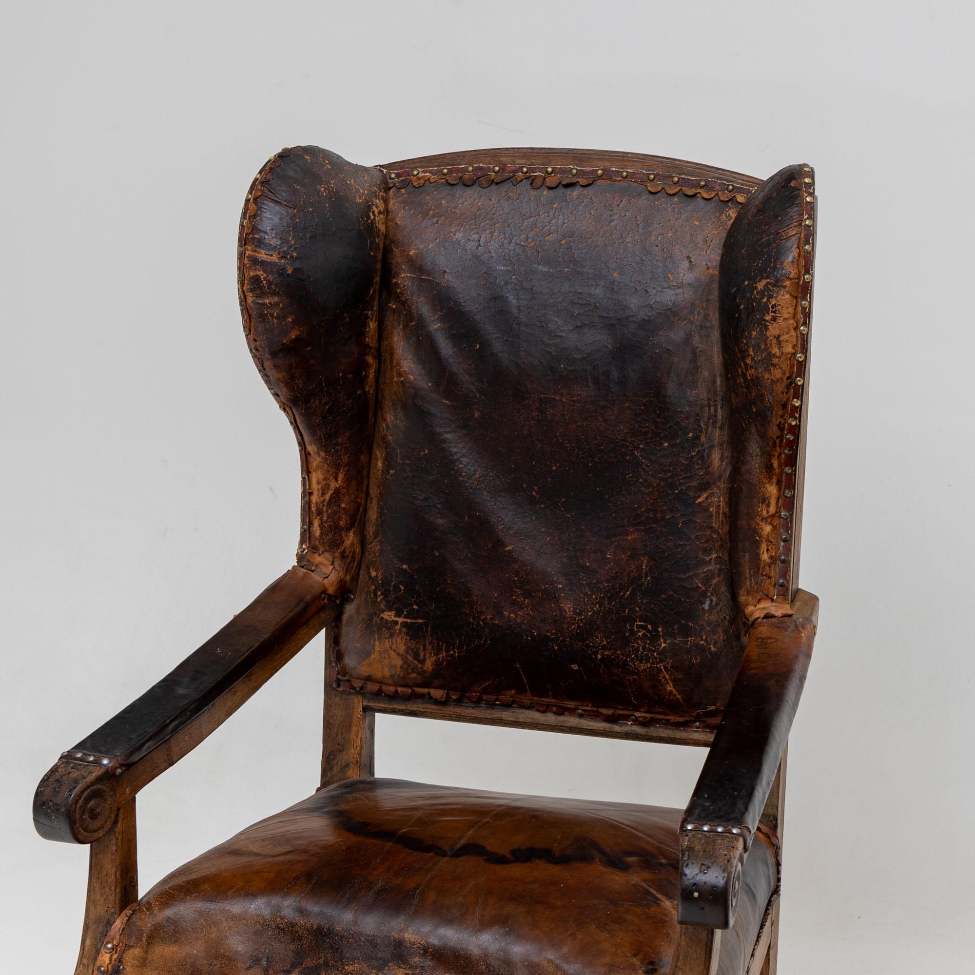 Early 19th Century Armchair with leather upholstery, dated 1828 For Sale