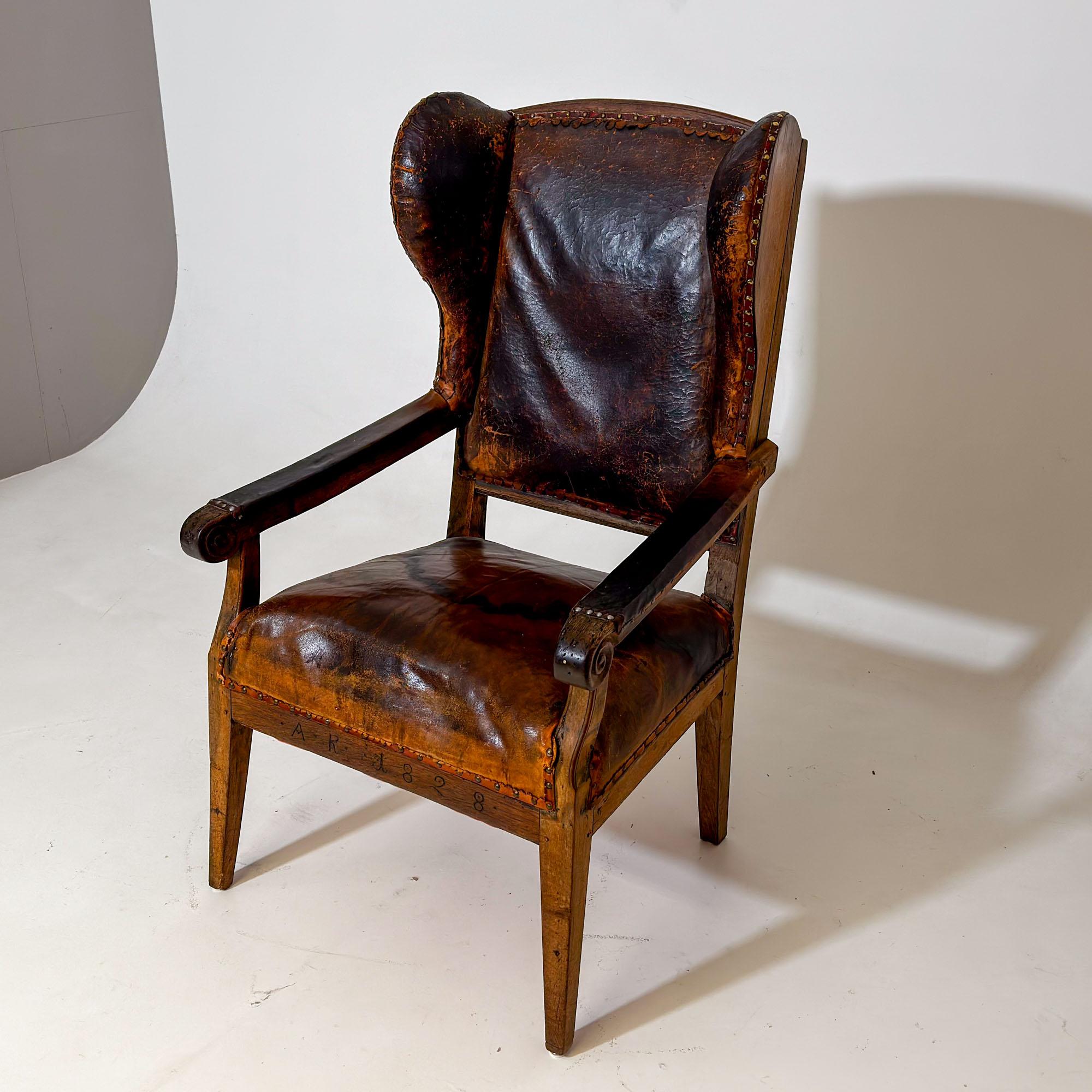 Armchair with leather upholstery, dated 1828 For Sale 1