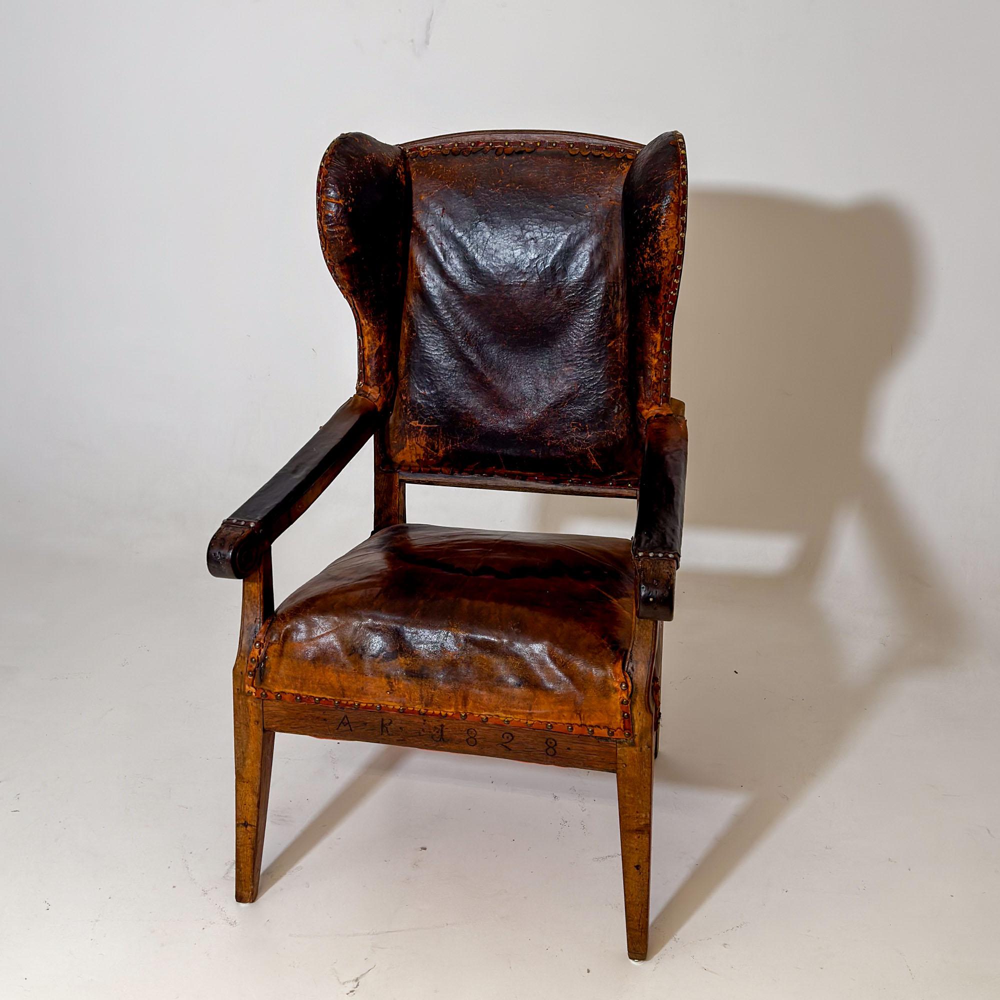 Armchair with leather upholstery, dated 1828 For Sale 2