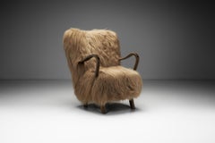 Armchair with Longhair Sheepskin and Bentwood Armrests, Europe Mid-20th Century