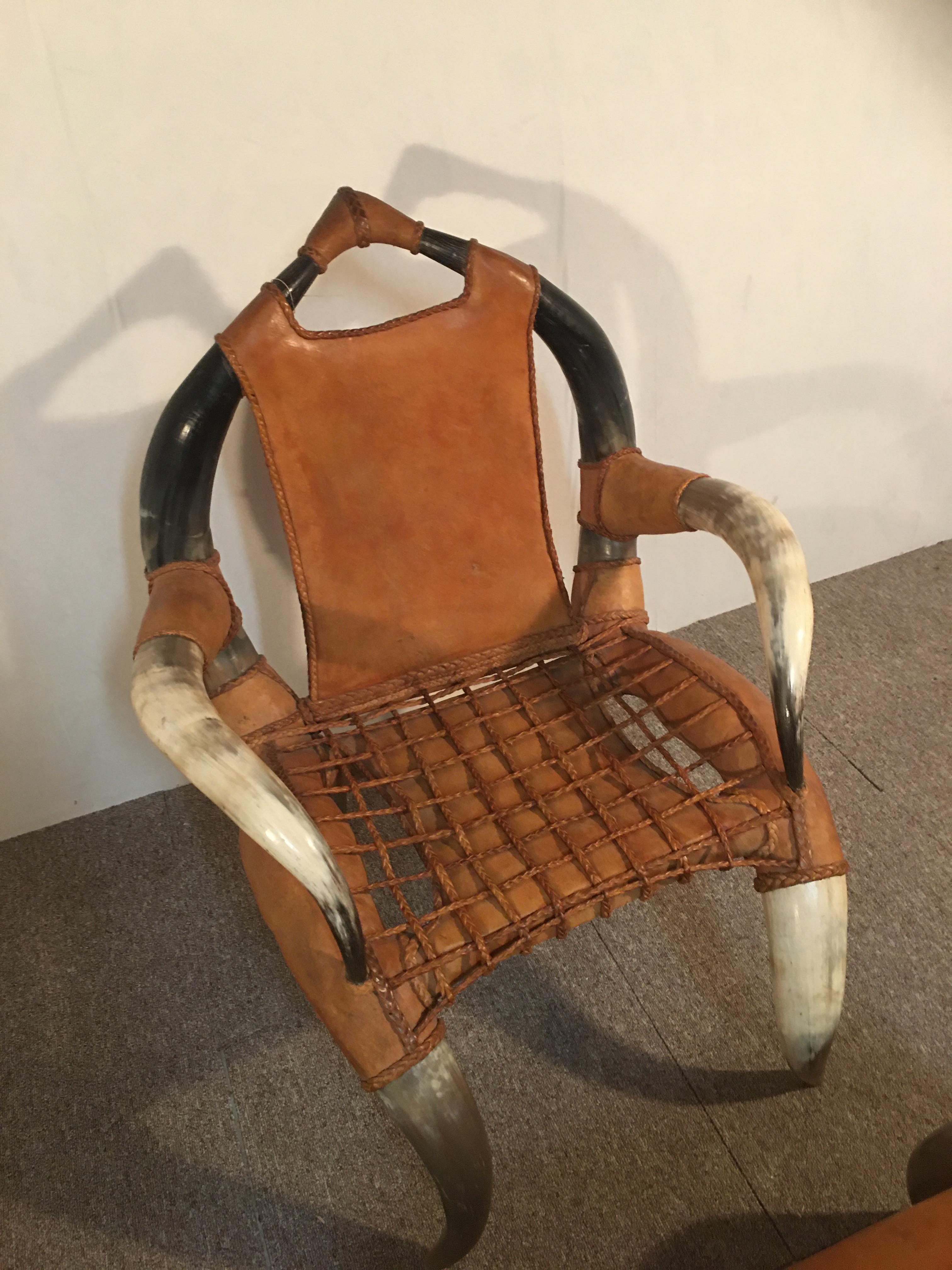 European Armchair with Ottoman Antique Horn For Sale