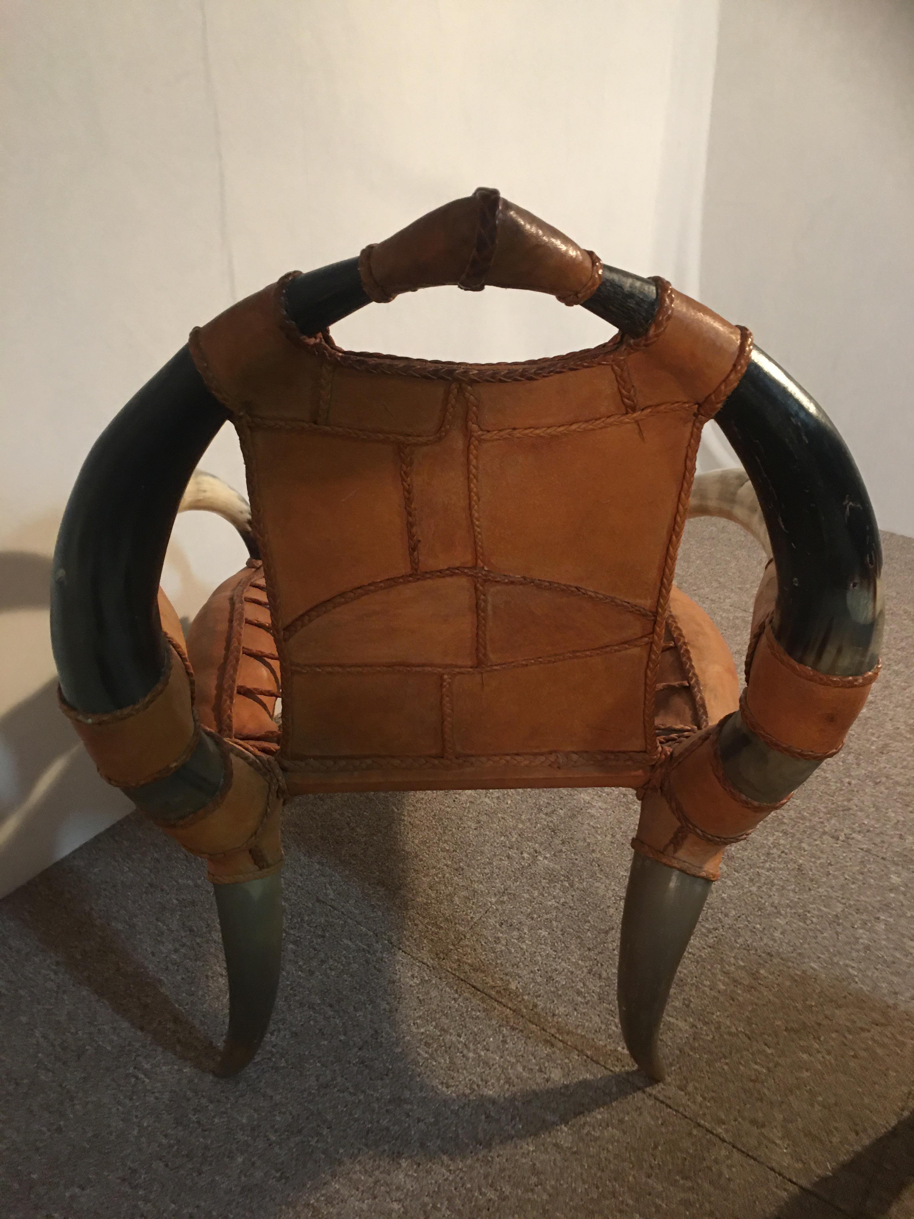 Leather Armchair with Ottoman Antique Horn For Sale