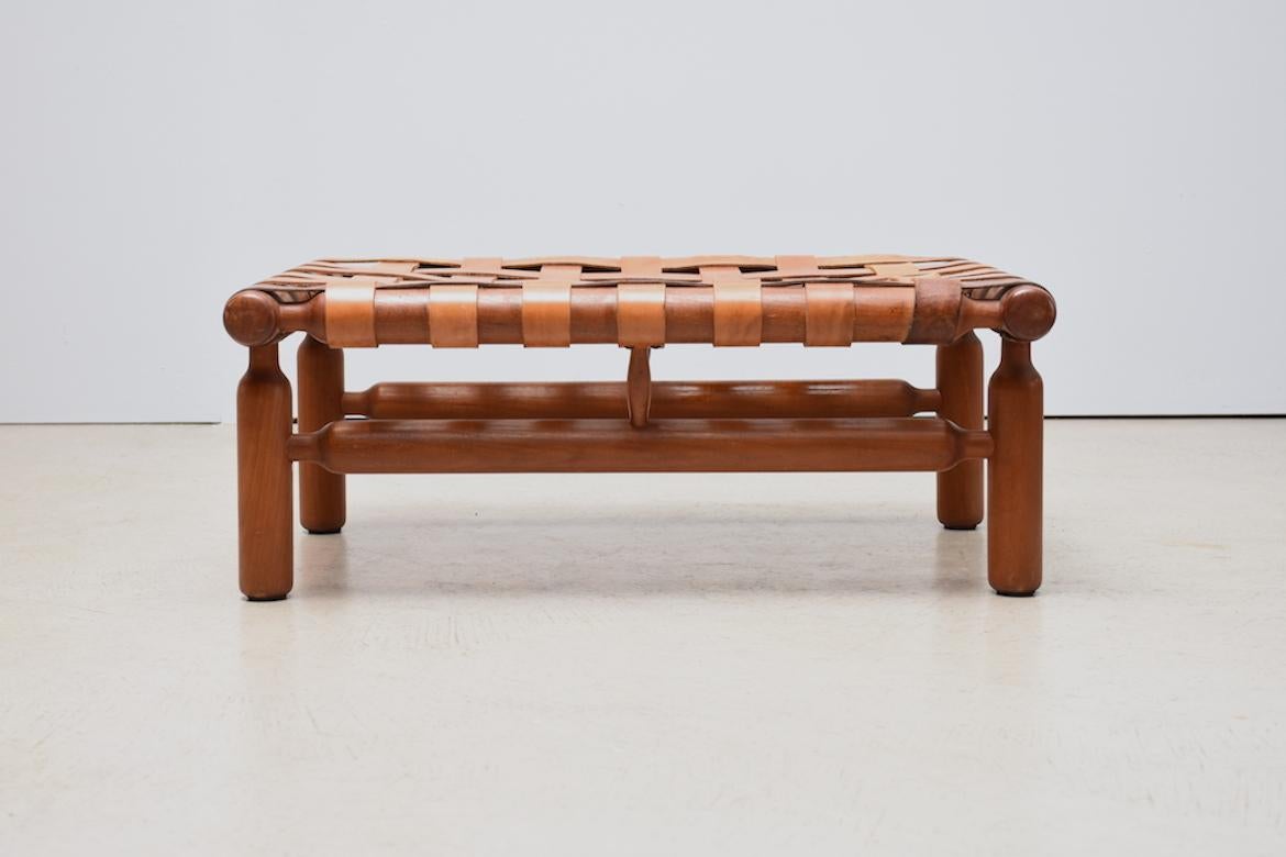 Armchair with Ottoman by Ilmari Tapiovaara  Italy 1950s, leather stripes In Good Condition In Zürich, Zürich