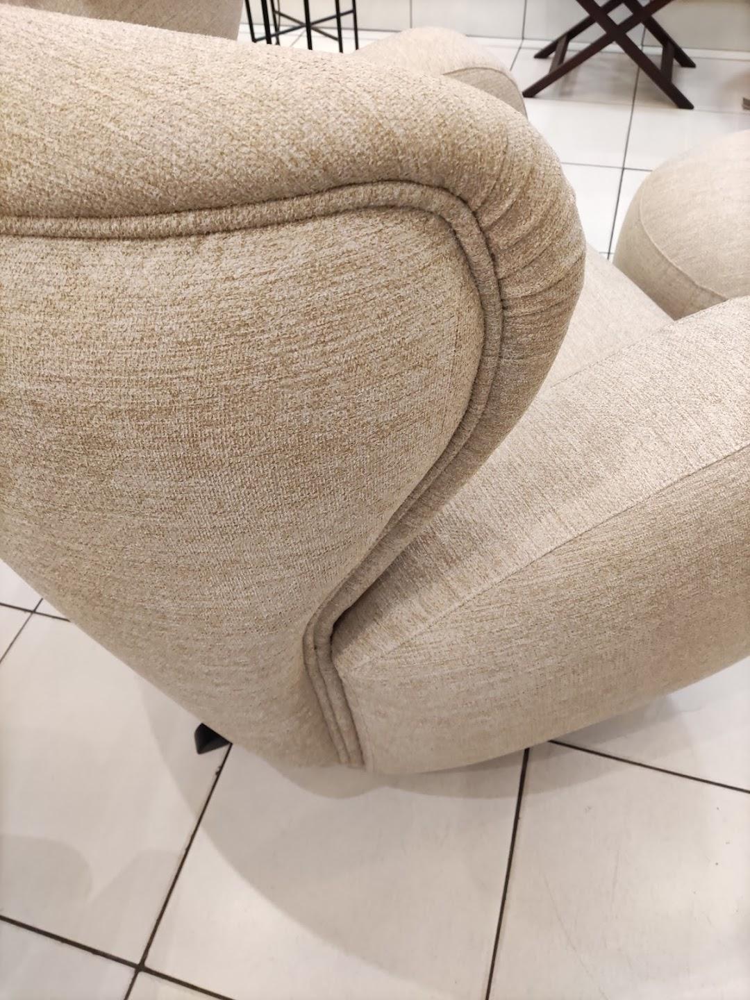 Armchair with Ottoman in Beige Fabric For Sale 3