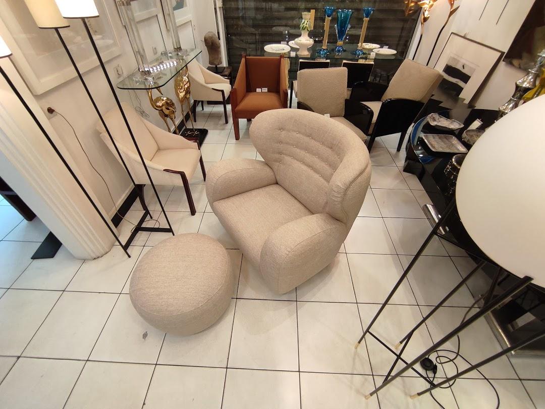 Armchair with Ottoman in Beige Fabric For Sale 5