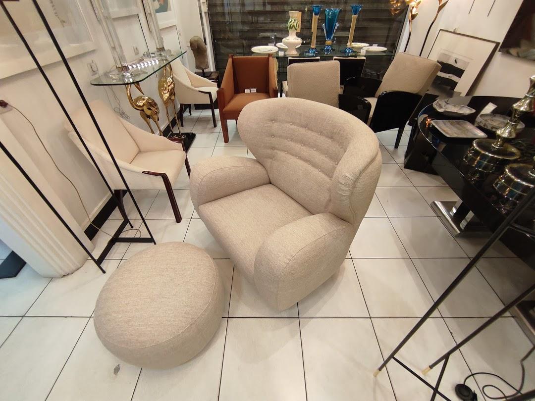 Armchair with Ottoman in Beige Fabric For Sale 6