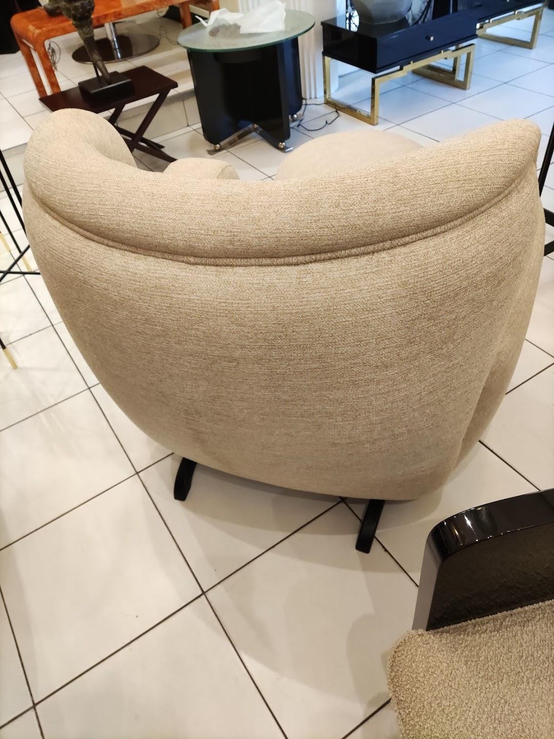 European Armchair with Ottoman in Beige Fabric For Sale