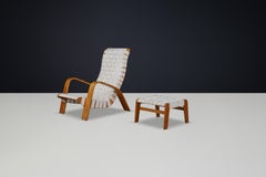 Armchair with Ottoman in Bentwood and Canvas Webbing, Czech Republic, 1930s