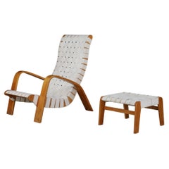Armchair with Ottoman in Bentwood and Canvas Webbing, Czech Republic, 1930s