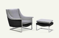 Italienischer Sessel mit Ottomane, verchromter Steele und Samt, Design aus den 1970er Jahren