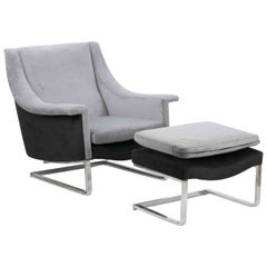 Fauteuil avec pouf, production italienne des années 1970