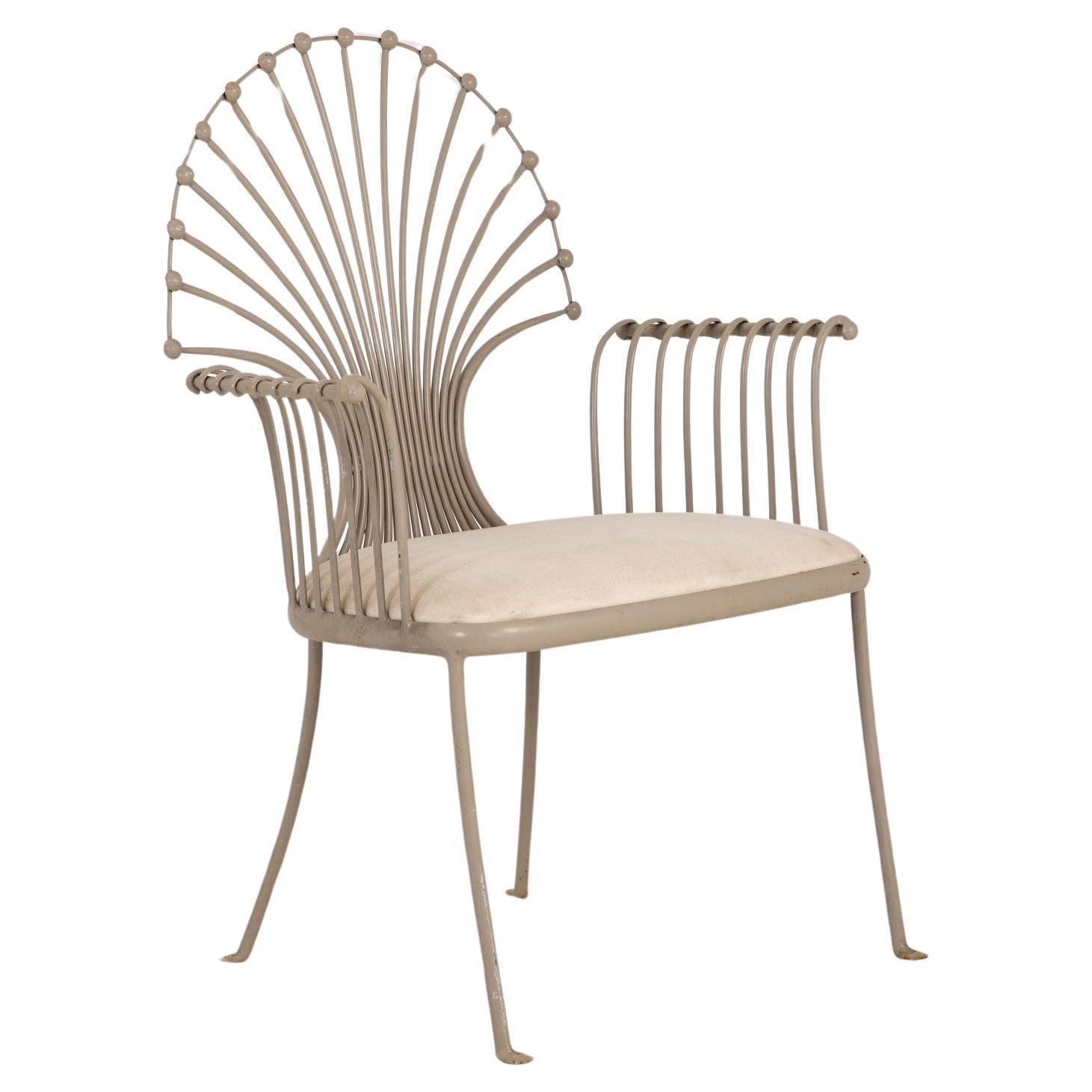 Armchair with Peacock or Wheat Sheaf Motif, Gray Painted Aluminum
