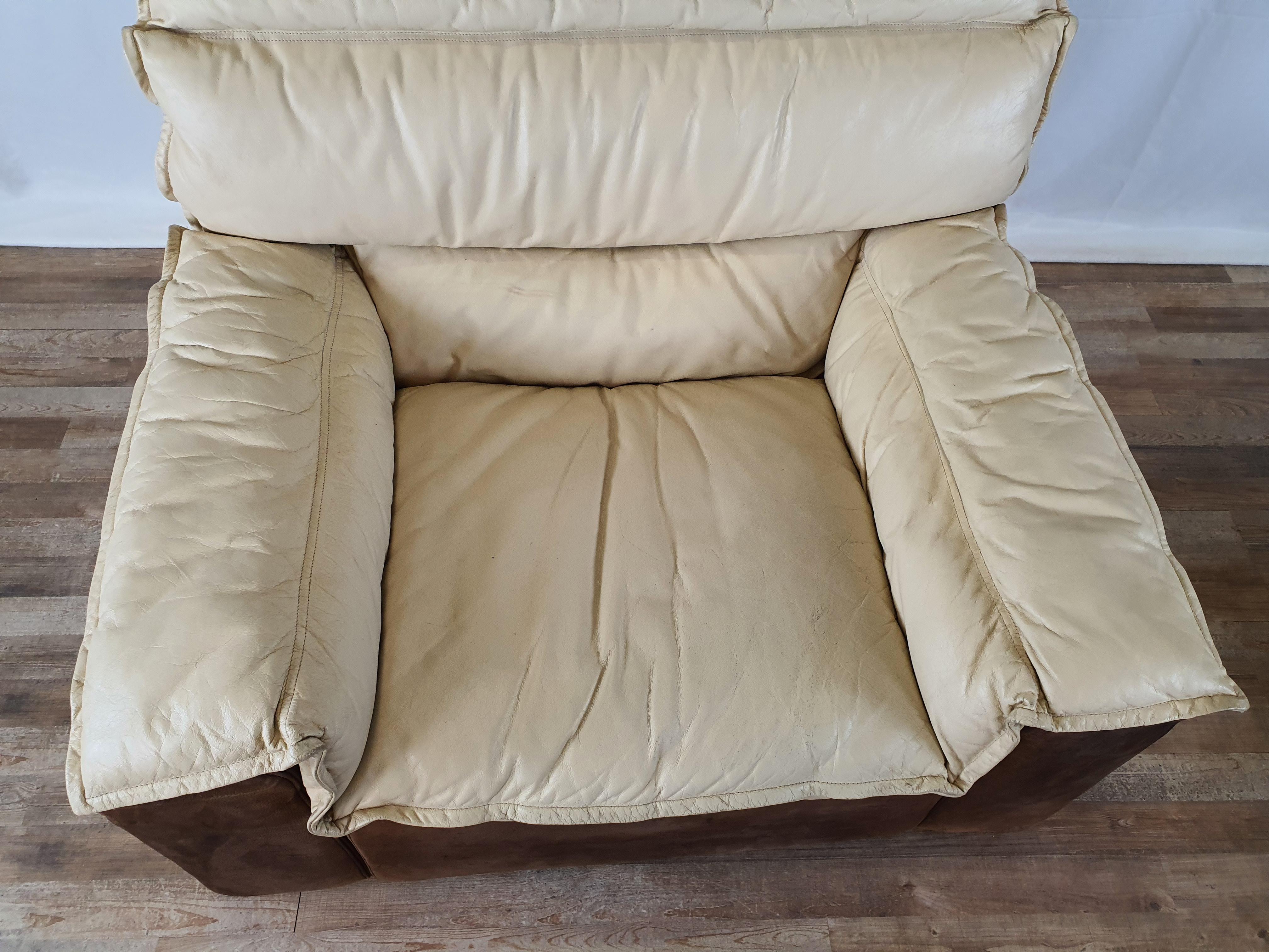 Armchair with Pouf in Leather and Suede For Sale 1