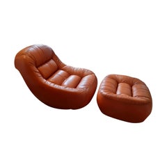 Armchair with Pouf in Leather Age, 1960
