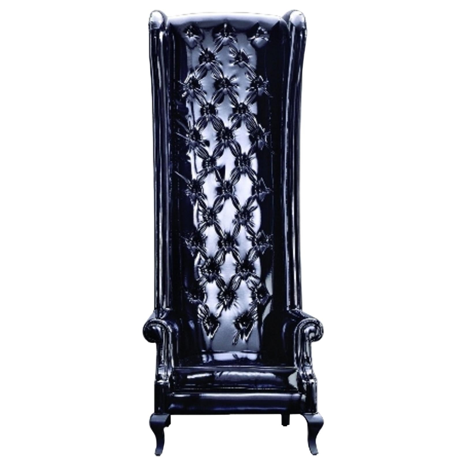 EIFFEL Black Vinyl Armchair with Tall Capitonnè Quilted Back - Sandblasted Oak