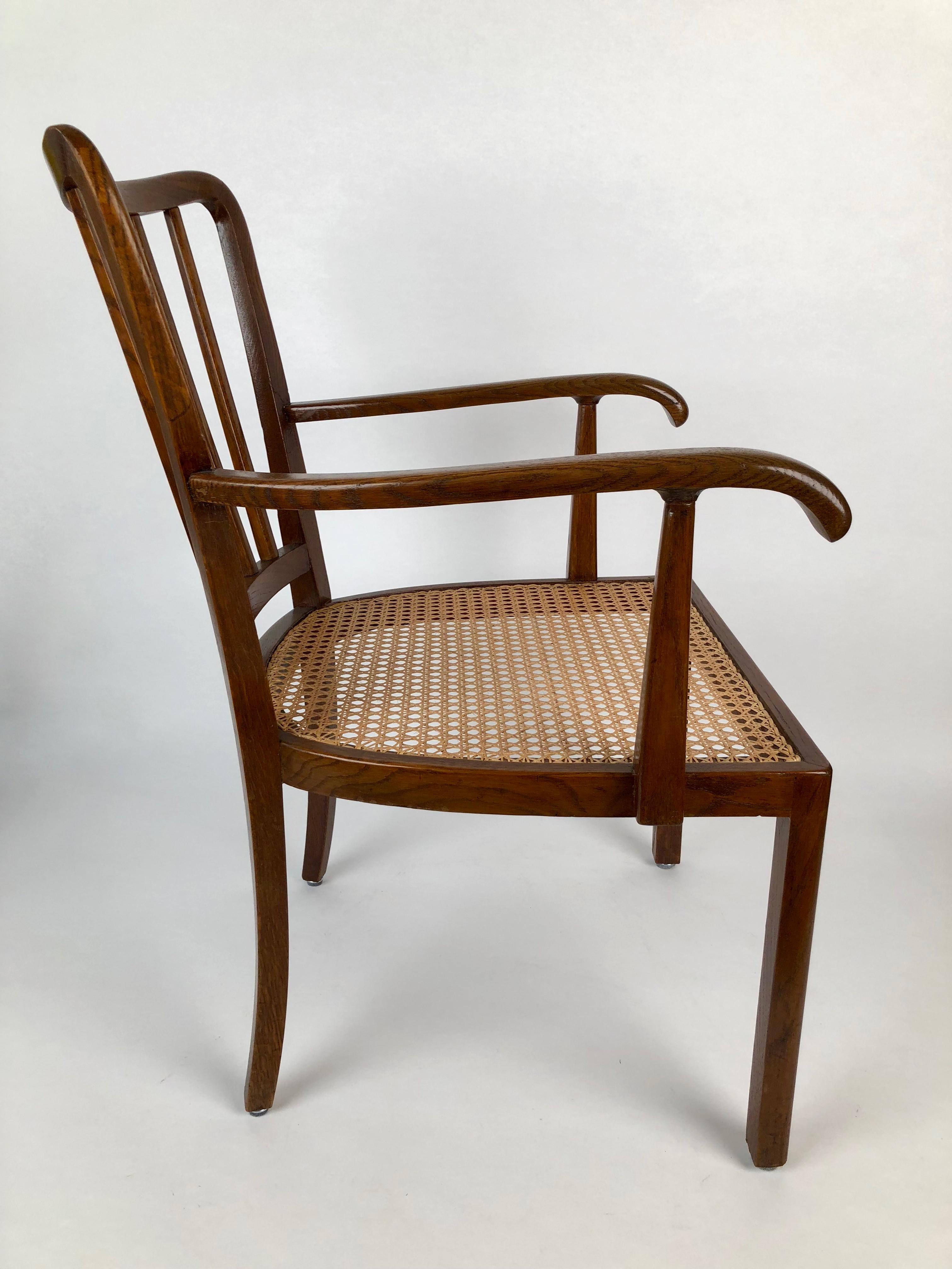 Light weight armchair designed and made in Vienna in the 1930s influenced by Josef Frank.
The frame is constructed of beechwood, the Viennese can seat has bee renewed.
The wood has small repairs and is refreshed.