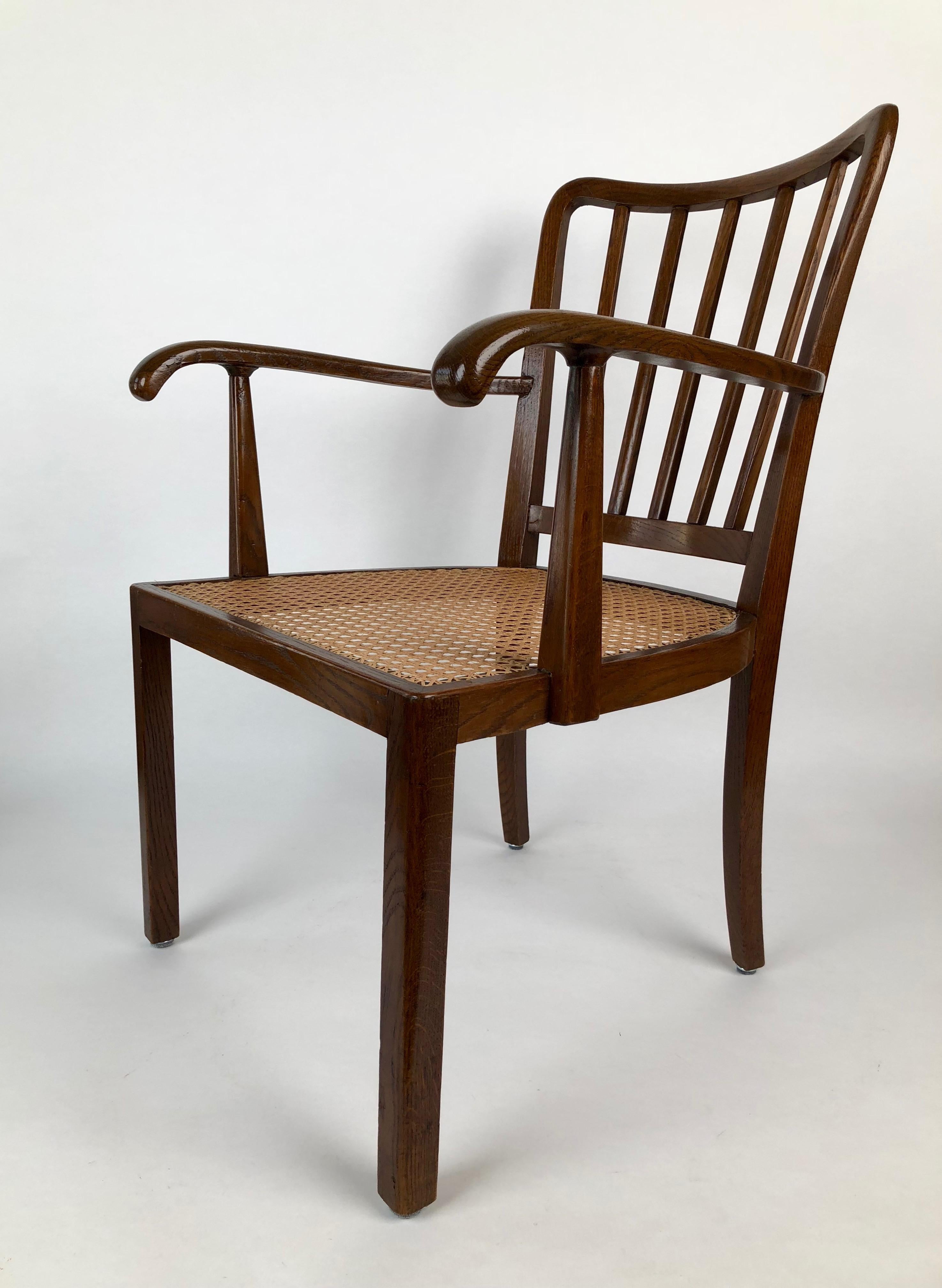 Beech Armchair with Viennese Can Seat from 1930s For Sale