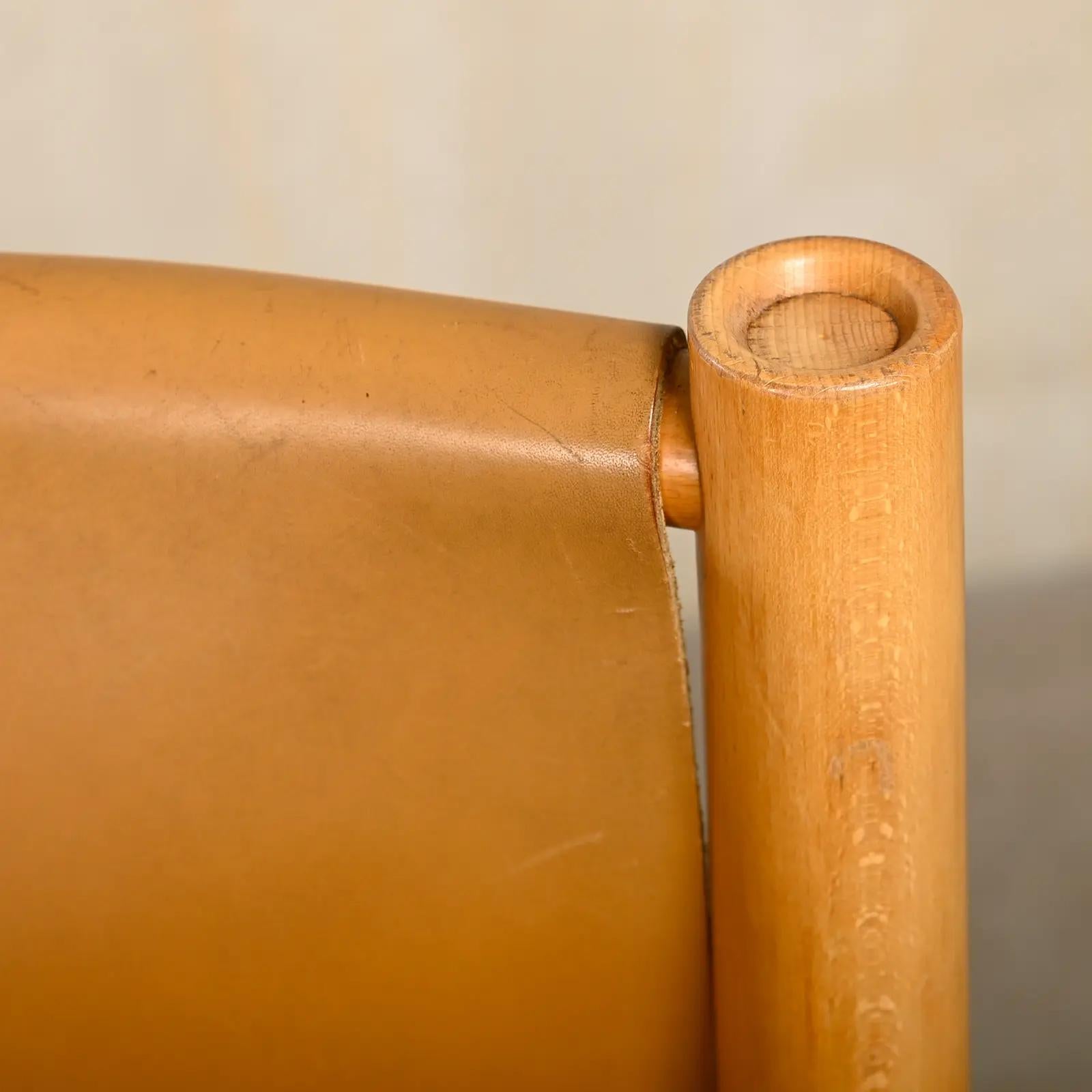 Armchair Wood and cognac colored Saddle Leather, Ibisco Italy 1970s For Sale 4