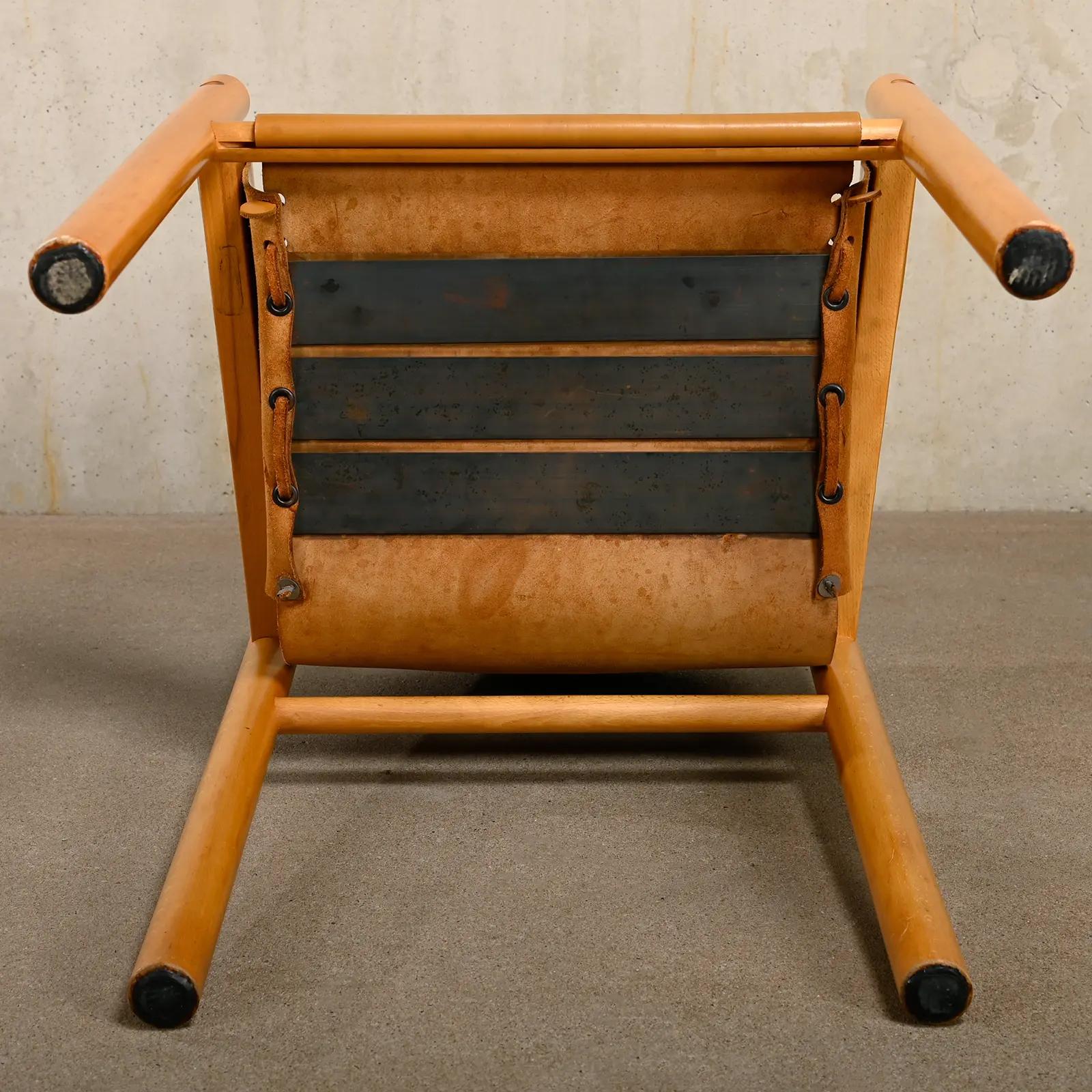 Armchair Wood and cognac colored Saddle Leather, Ibisco Italy 1970s For Sale 11