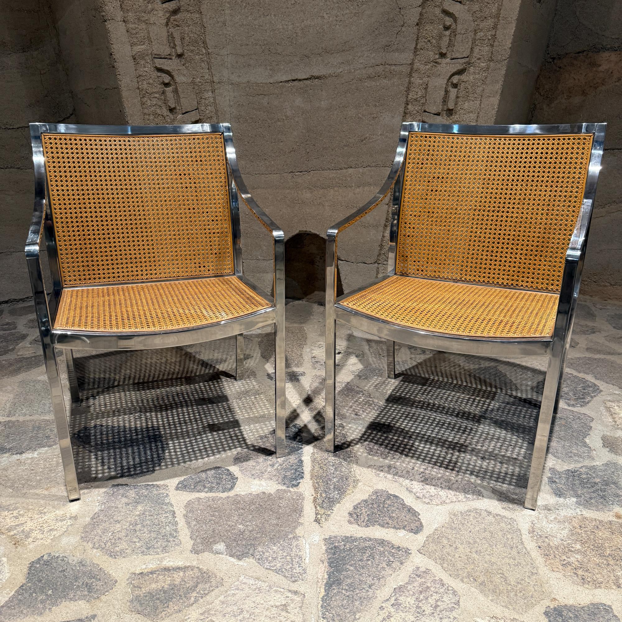 American Armchairs Attributed to Milo Baughman.Mid-Century Modern Chrome and Cane For Sale