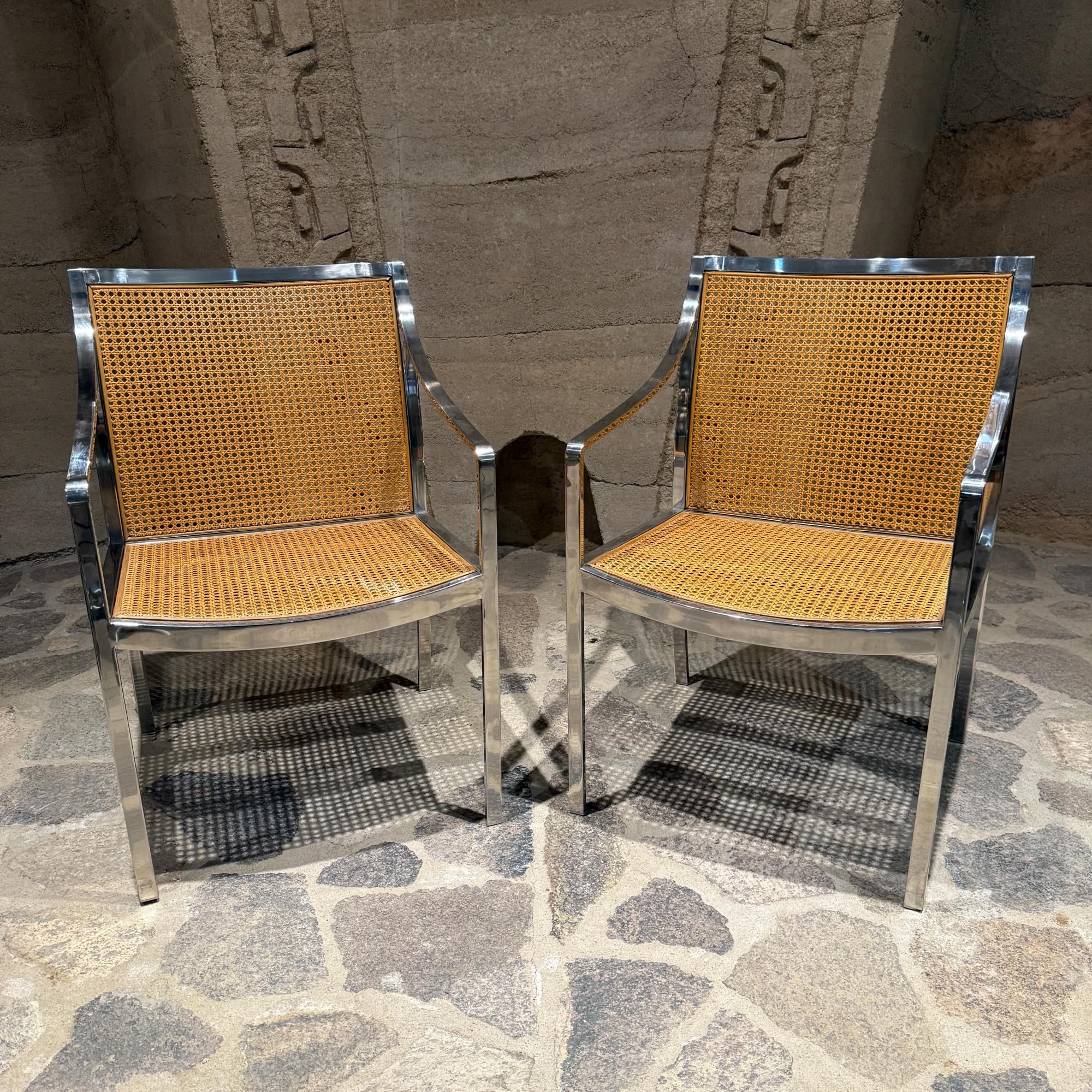 Late 20th Century Armchairs Attributed to Milo Baughman.Mid-Century Modern Chrome and Cane For Sale