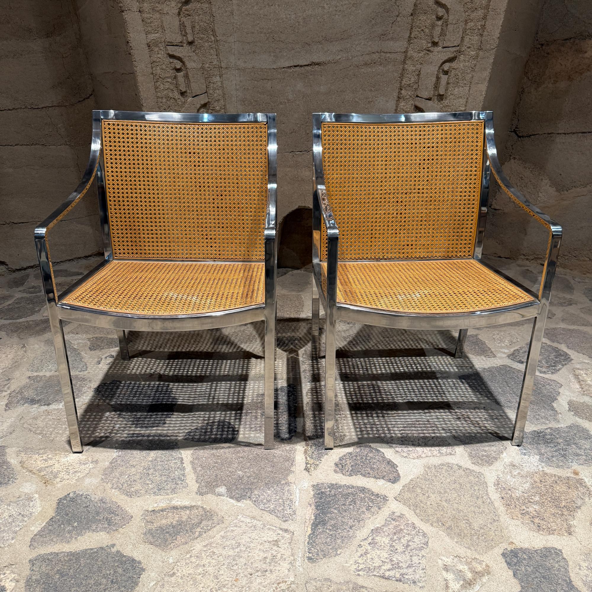 Armchairs Attributed to Milo Baughman.Mid-Century Modern Chrome and Cane For Sale 1