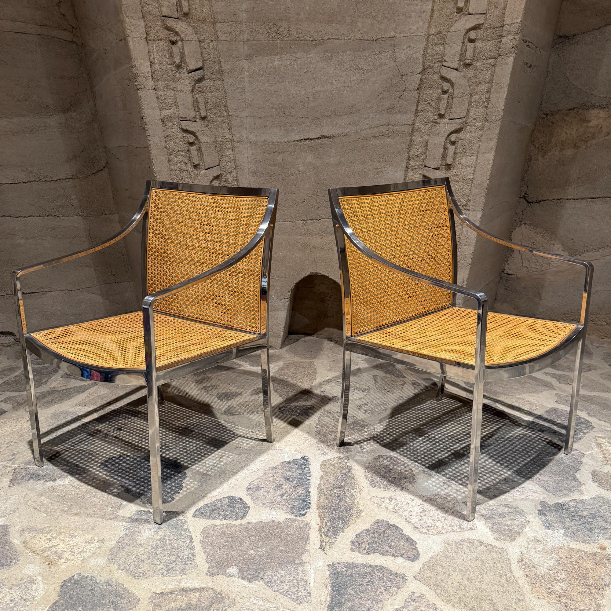 Armchairs Attributed to Milo Baughman.Mid-Century Modern Chrome and Cane For Sale 2