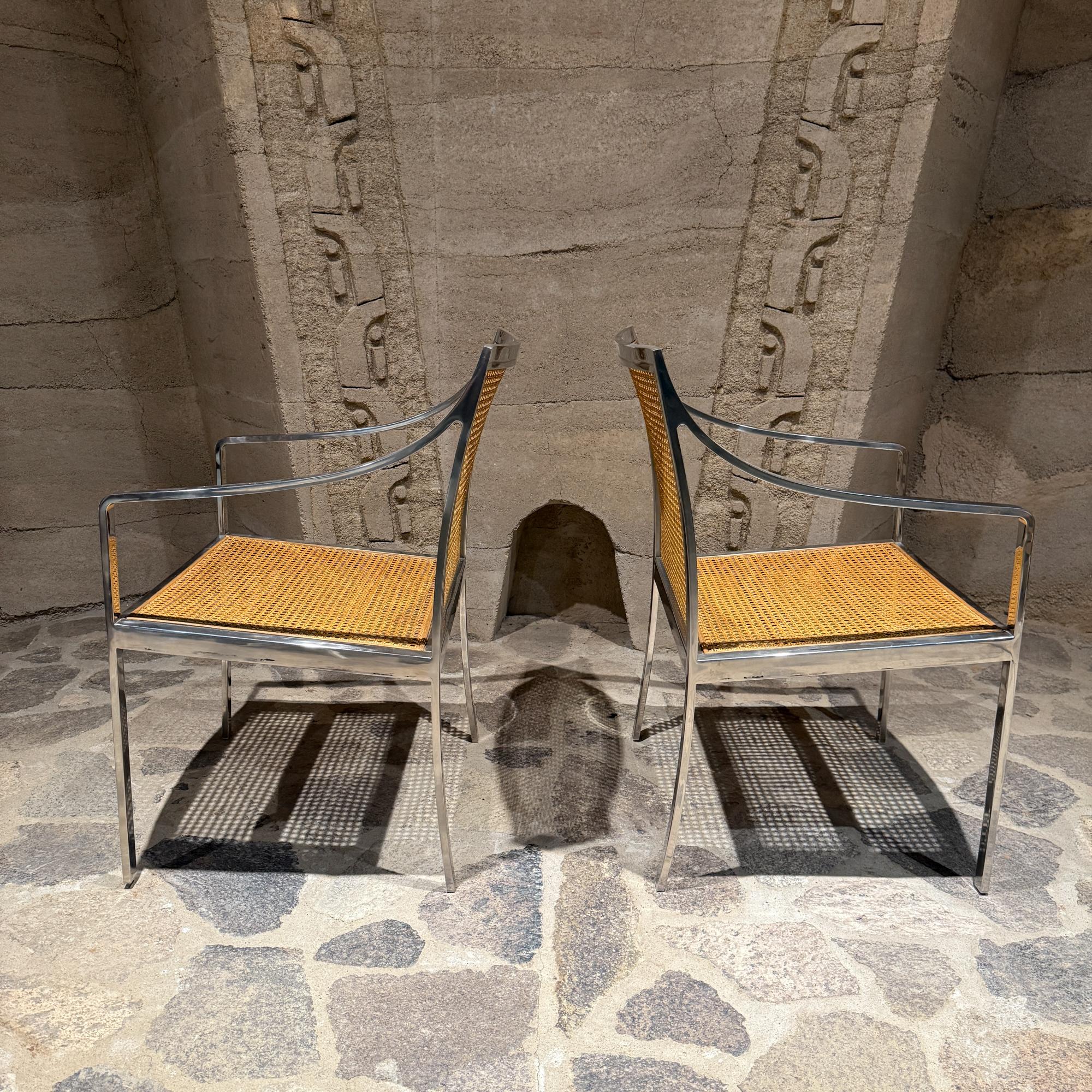 Armchairs Attributed to Milo Baughman.Mid-Century Modern Chrome and Cane For Sale 3