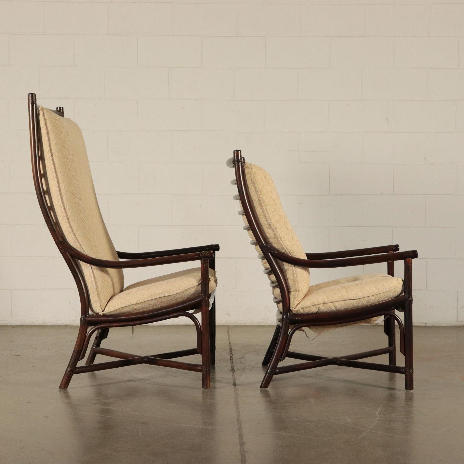 Mid-Century Modern Armchairs, Bamboo Foam and Fabric, Italy, 1980s